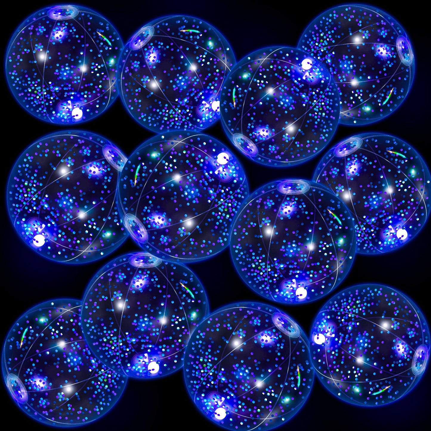 Vertintong 12 Pack 12 Inch Glow in The Dark LED Beach Ball Jumbo Confetti Glitters Inflatable Ball Swimming Pool Game for Party Pool Summer(Blue)