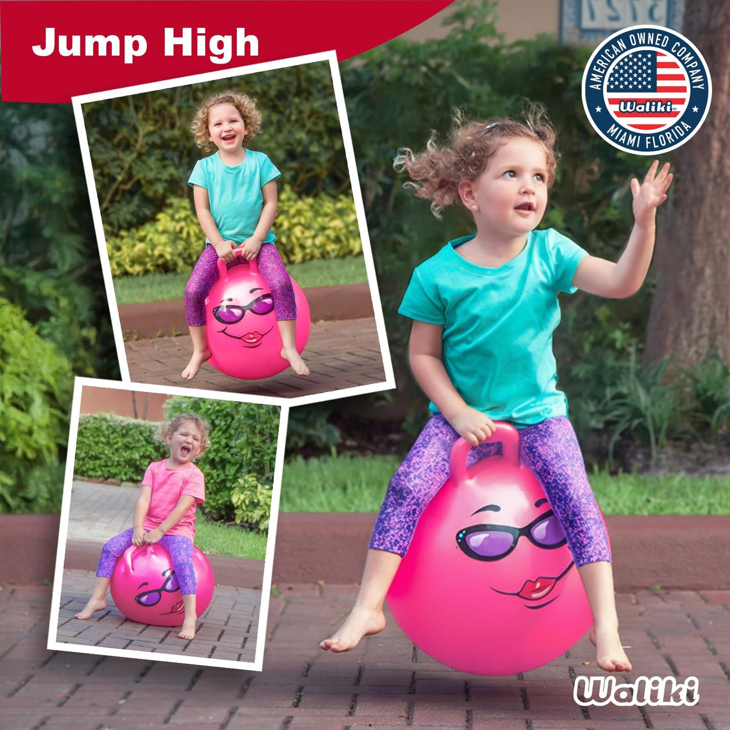 WALIKI Hopper Ball for Kids 3-6 | Hippity Hop | Jumping Hopping Ball | Relay Races | Pink 18”