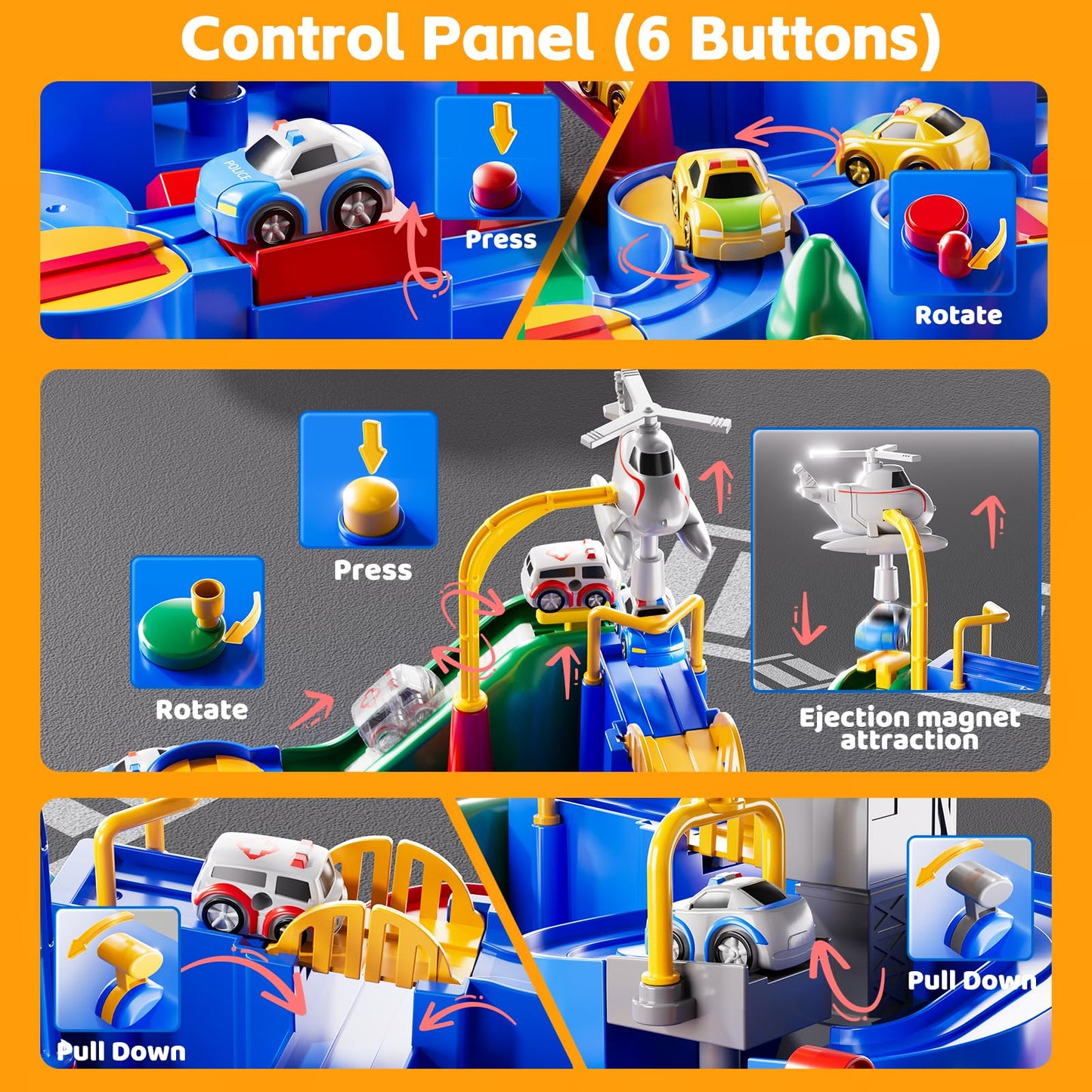 KIZONLY Car Race Track for Kids Ages 3+, Kids Car Toys for 3 Year Old Boys, Race Track for Toddlers 3+, City with 3 Small Cars and Helicopter, Educational Birthday Gifts