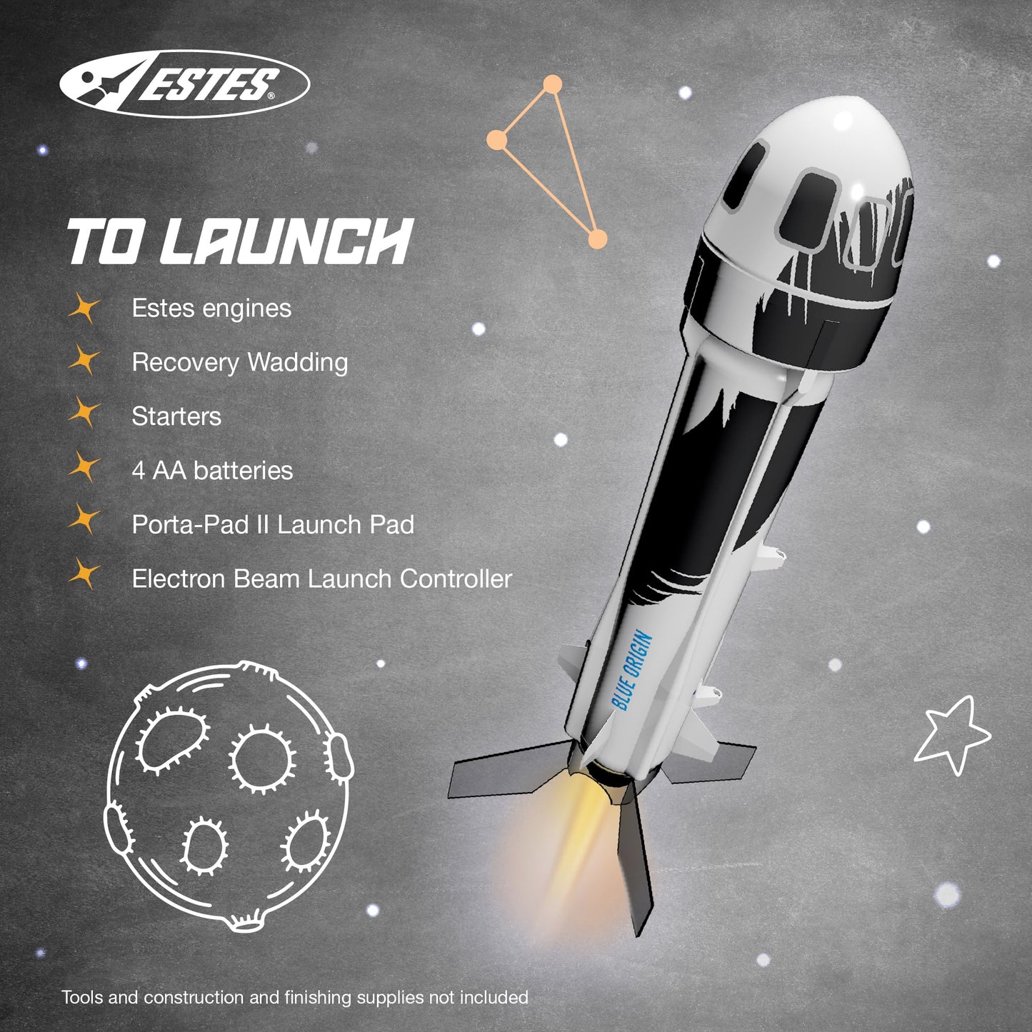 Estes 2198 Blue Origin New Shepard Rocket-Building Kit, Beginner Flying-Rocket-Model Kit for Ages 10+
