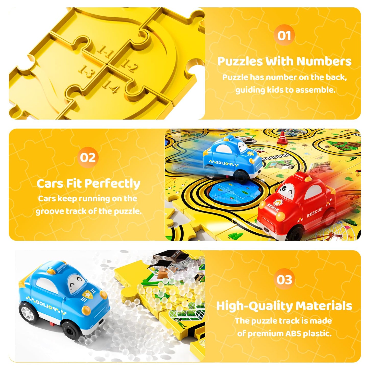 Bennol 56Pcs Puzzle Race Car Track Set Toys for Kids Floor Puzzle Tracks Car Gifts for 3 4 5 Year Old Boys Kids Toys Gifts for 3 4 5 Year Old Boys Puzzle Racer Set for Ages 3-5 4-6