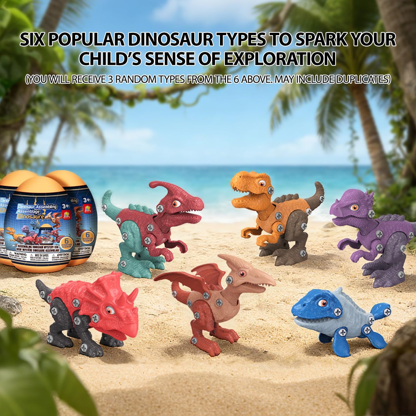 Goldlok Dinosaur Toys for 3 4 5 6 7 8 Year Old Boys,3 Pack Hatching Dinosaur Eggs with Take Apart Dinosaur Toy,STEM Construction Building Toy,Birthday Christmas Easter Gifts for Kids(Random Styles)