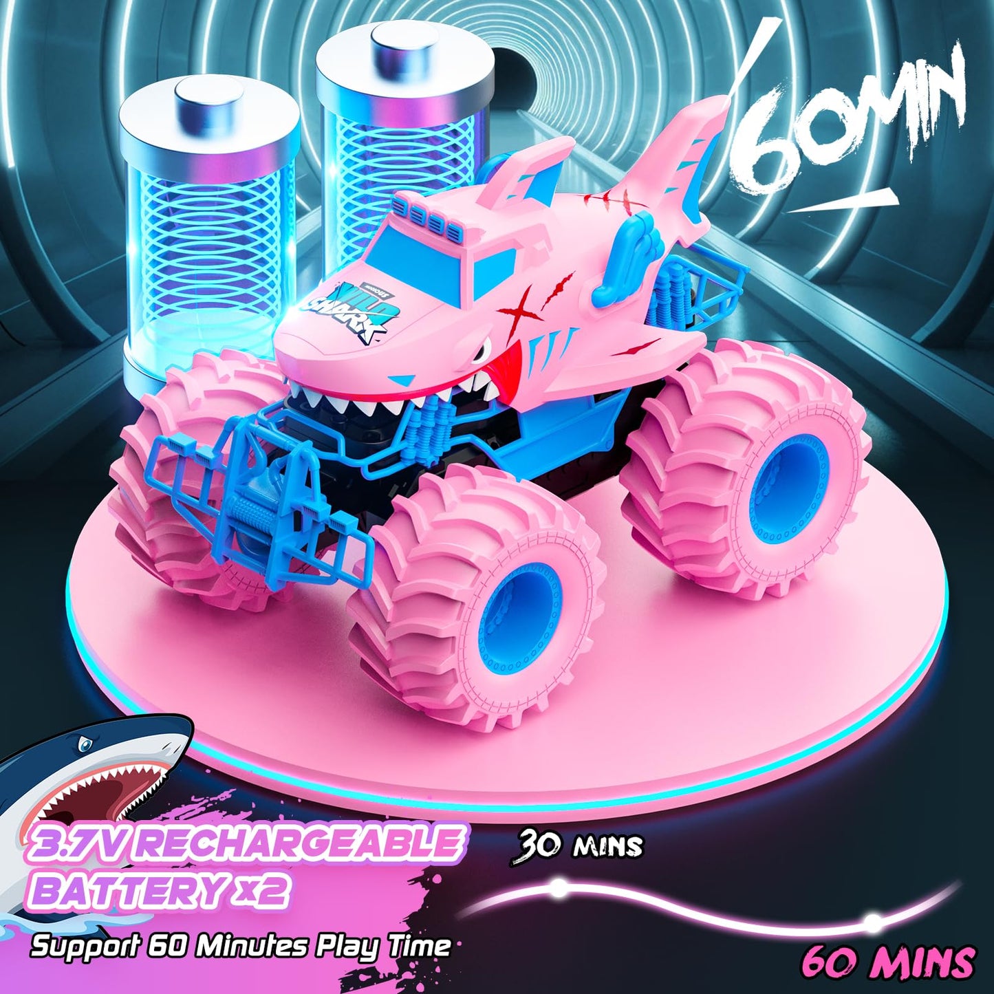 Salazaza Waterproof Shark Remote Control Car, 1:16 Amphibious RC Cars 4WD All Terrain Off Road Monster Trucks Toys, RC Truck Toys for Kids 3-5 6-8 8-12 Year Old Girl Birthday Gift, Pink