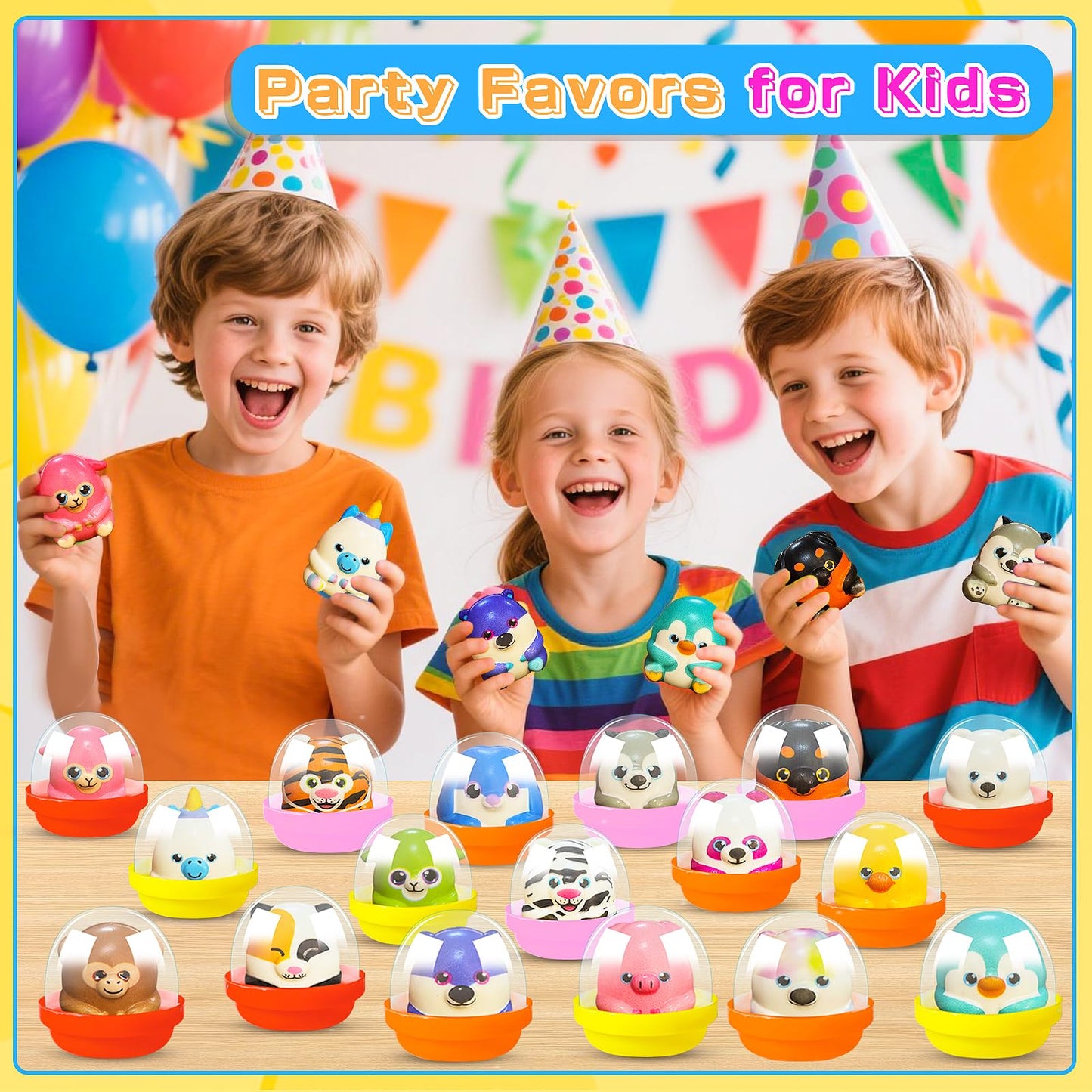 KissFree 40 PACK Slow Rising Squeeze Toys, 2 Inch Plastic Capsules Filled with Squishies, Party Favors for Kids 4-12, Goodie Bags Stuffers, Birthday Gifts, Classroom Prizes