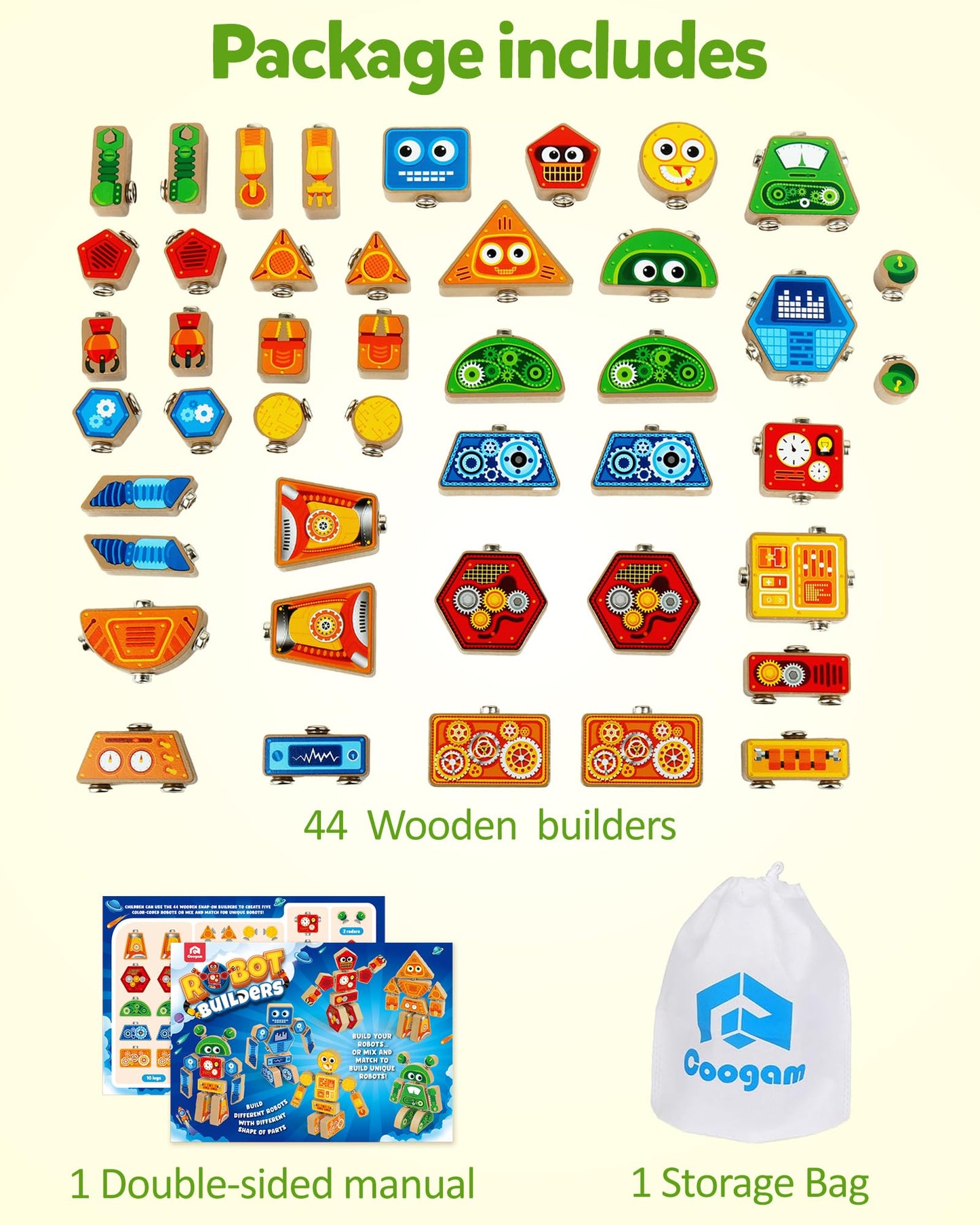 Coogam Snap Together Robot Builders for Toddlers, Wooden Take Apart Robot Build Block Playset, Fine Motor Skill STEM Educational Montessori Toy Gift for 3 4 5 Years Old Kids