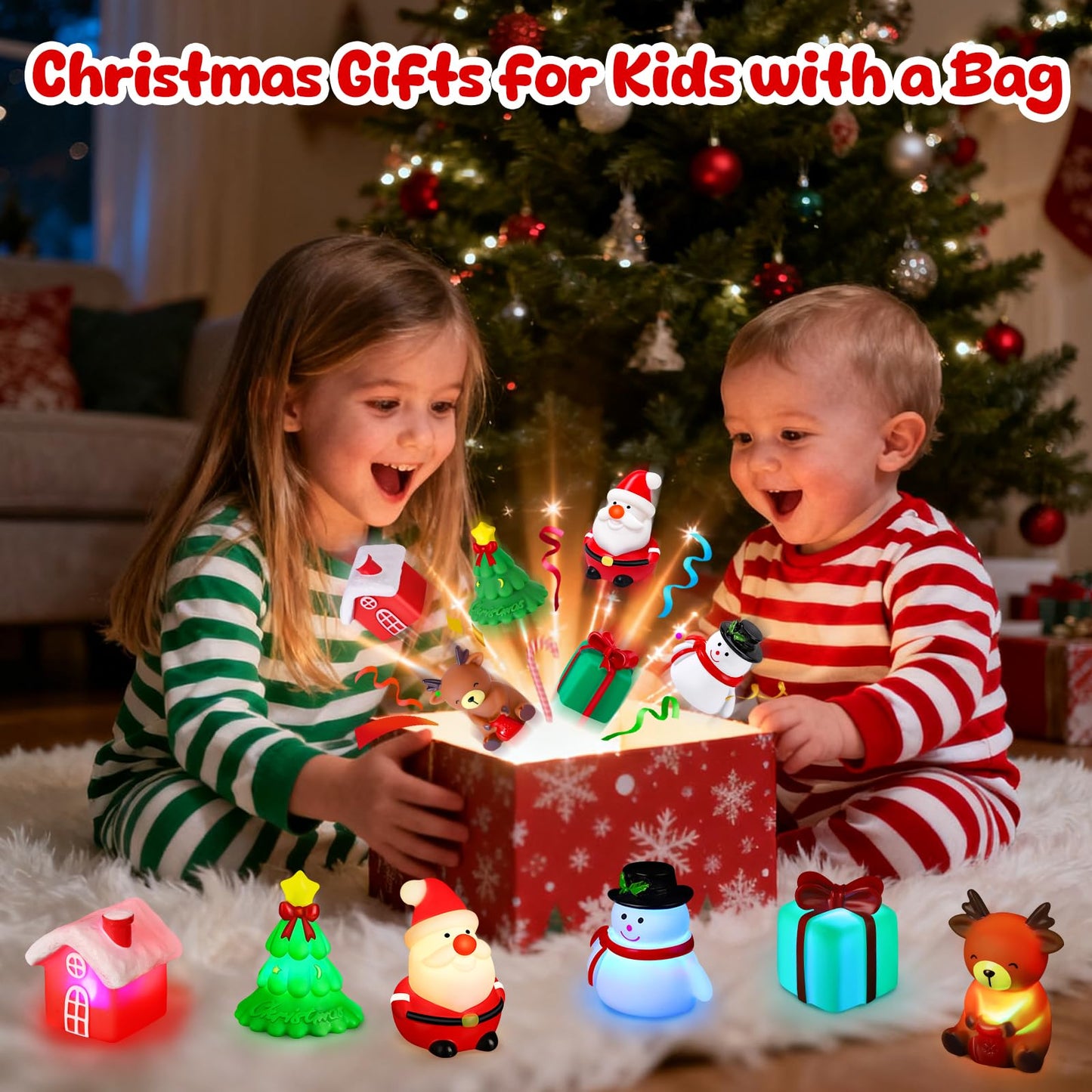 ANGGIKO 6 Pcs Christmas Light Up Bath Toys, Christmas Theme Flashing Light Bathtub Toys, LED Floating Bath Toy for Toddlers, Baby Shower Toys for Infants Kids, Christmas Birthday Gifts