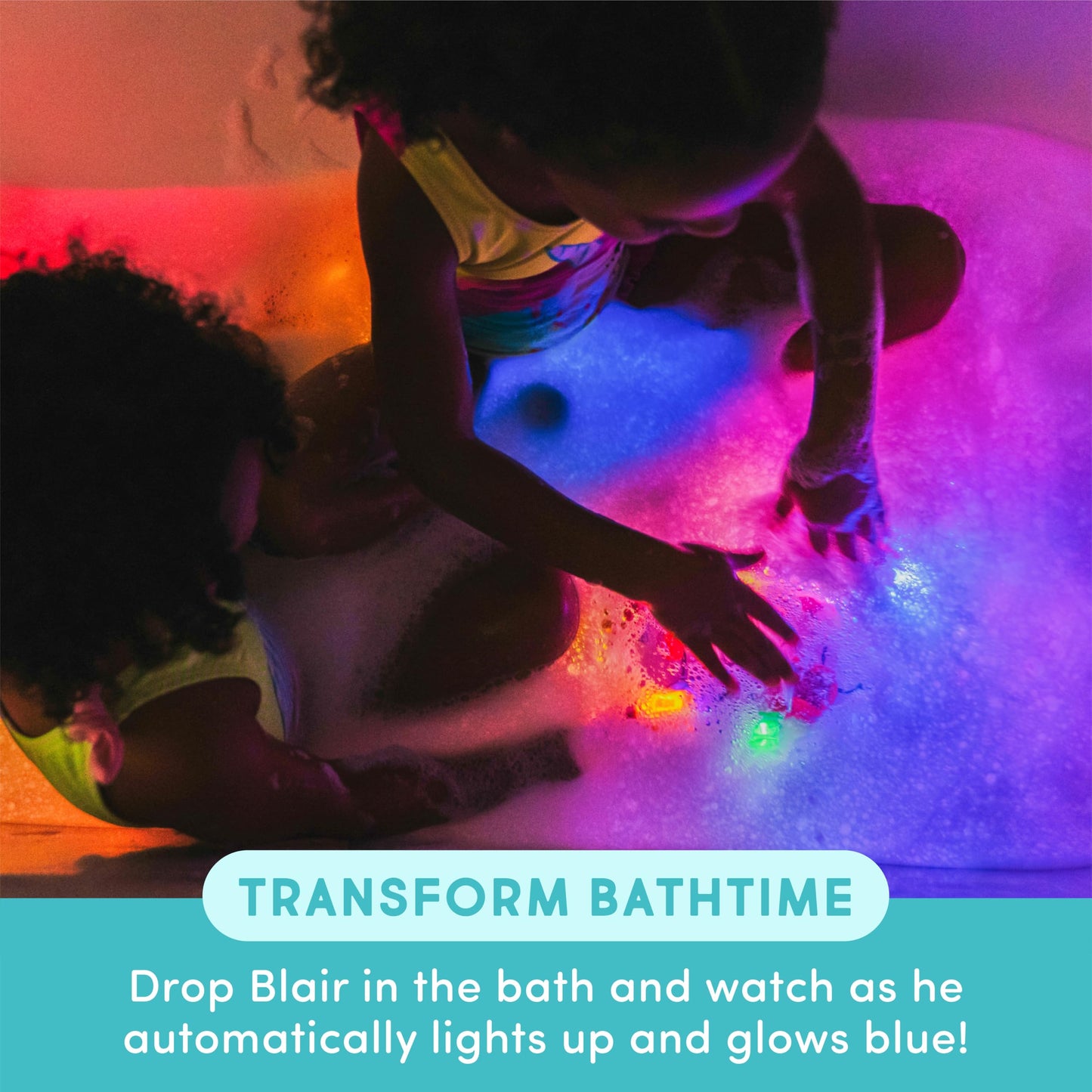 Glo Pals Water Activated Light-Up Sensory Bath Toy Character and Cubes for Bathtime and Sensory Play, Character and Pack of 6 Cubes, Blair