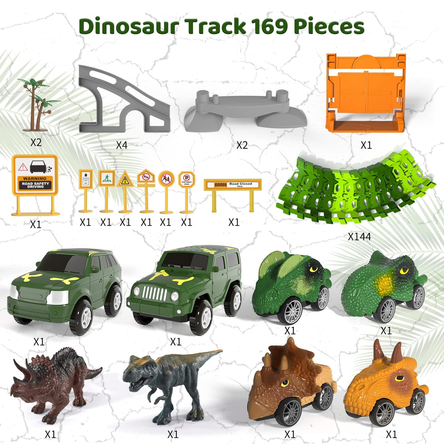 iHaHa 169 PCS Dinosaur Race Car Track Toys for Kids Toddler Boys Ages 1-3 3-5 4-7, Dinosaur Race Tracks Toys with Light, Sound & Spray, Birthday Dinosaur Toys Gifts for 2 3 4 5 Year Old Boys
