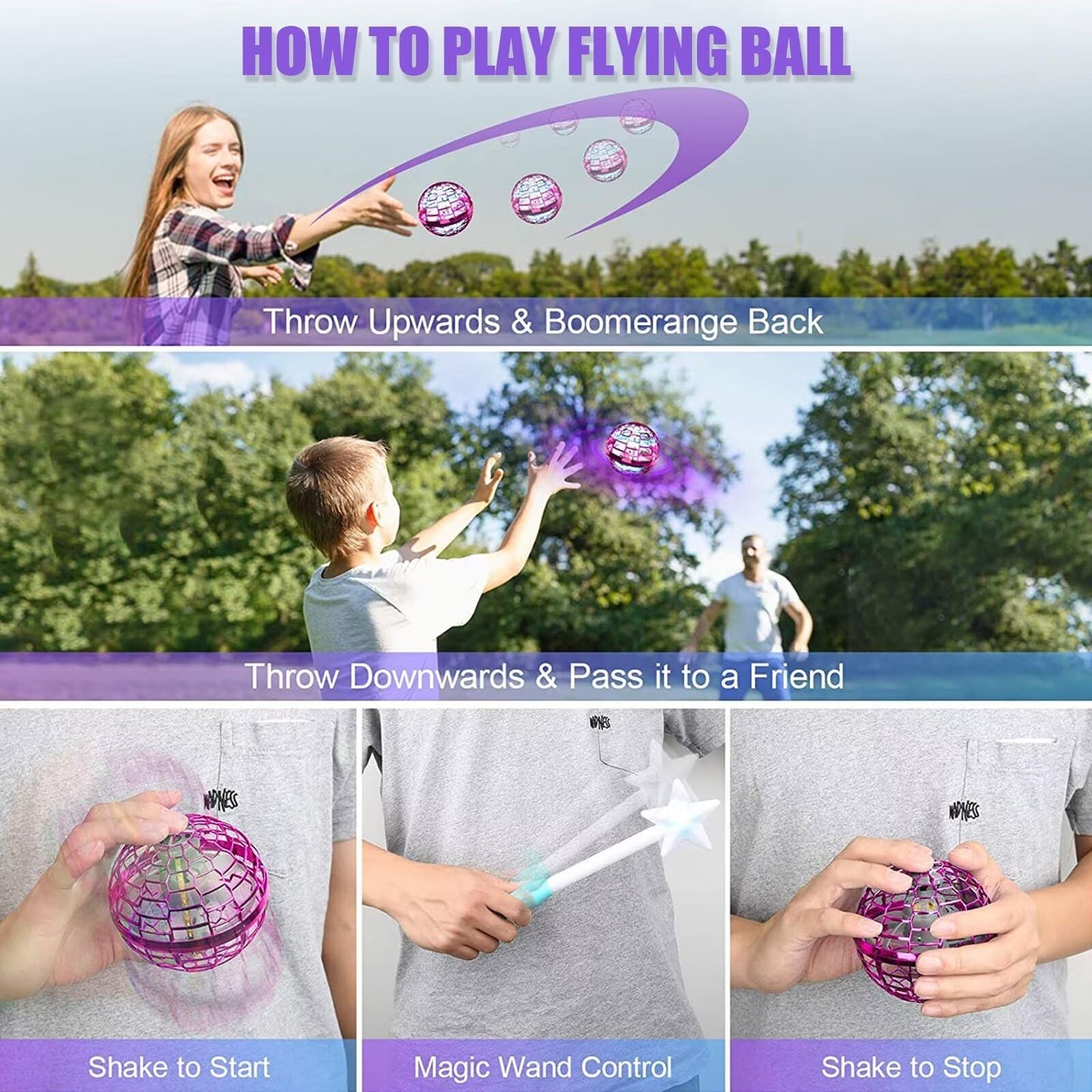 ATHLERIA Blue+Pink Flying Orb Ball with a Magic Wand,Cool Gadgets LED Light Up Toy Glow in The Dark,Hand Operated Drones for Kid,Birthday Gift for Kids Toys for Boy Girl Age 6 7 8 9 10