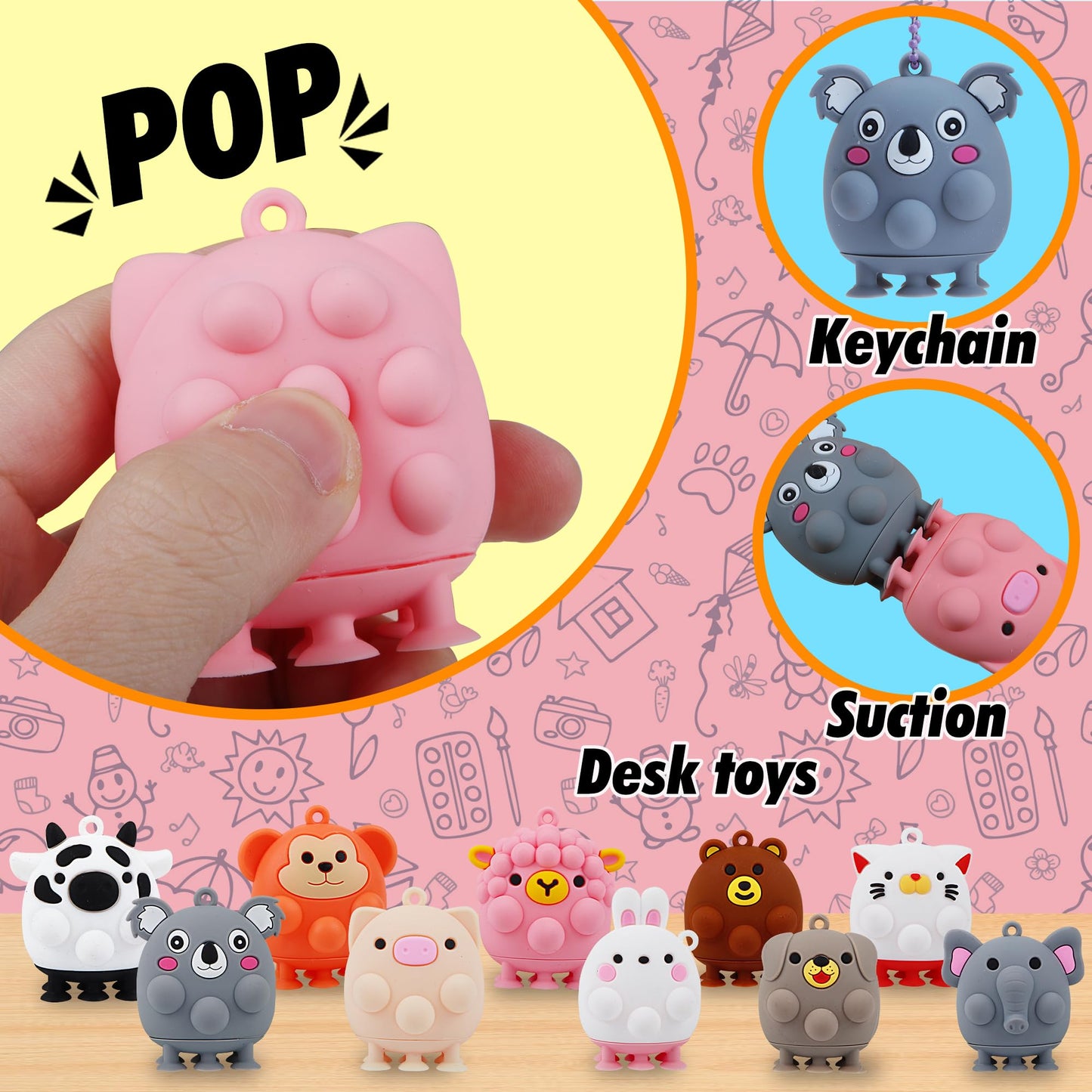 ChildFun 12 PCS Party Favors for Kids, 3D Animal Pop Toys, Goodie Bags Stuffers for Kids, Pinata Stuffers Carnival Prizes,Fidget Toys Bulk, Prize for Classroom, Suction Toys for Toddlers
