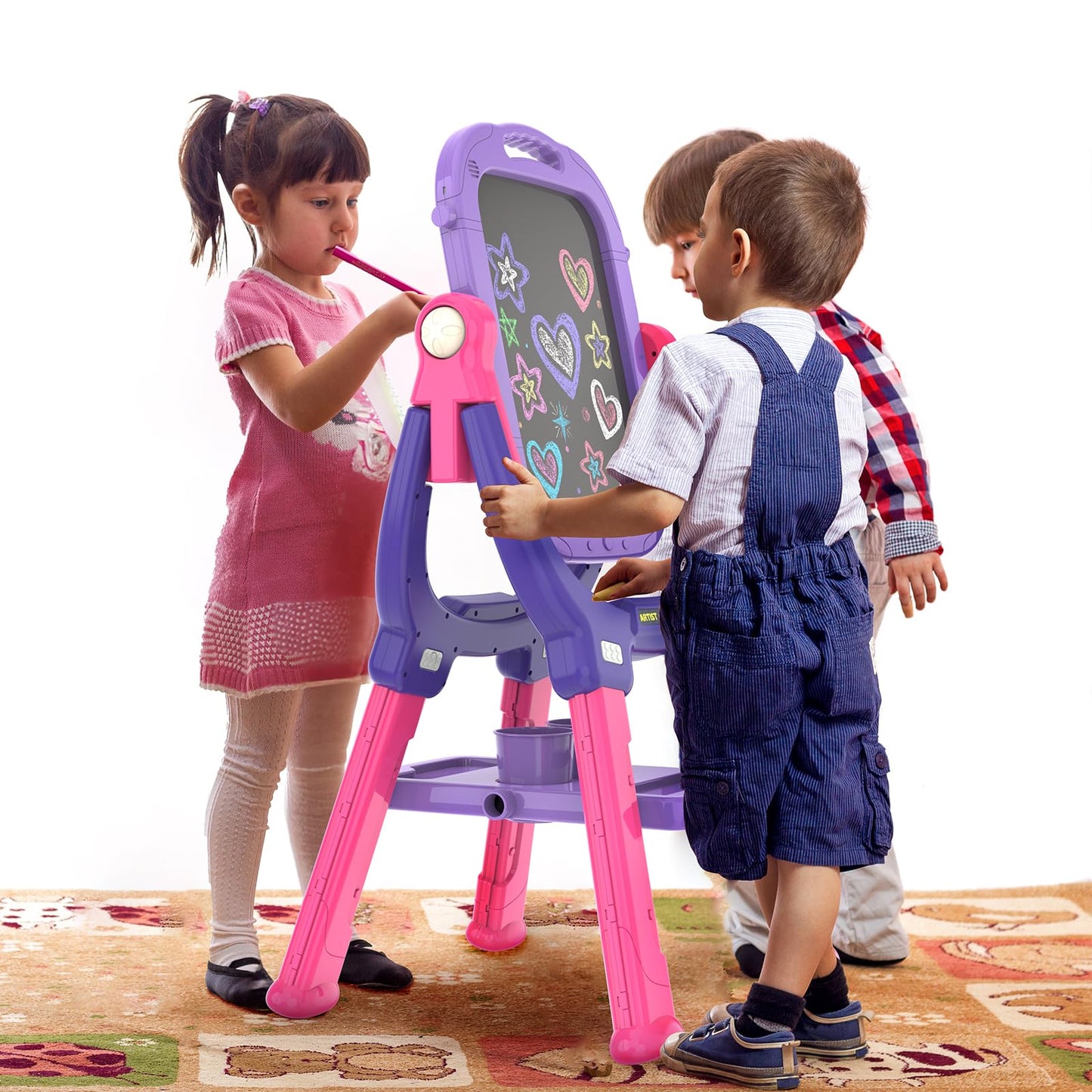 Ylovetoys Easel for Kids, Toddler Art Easel Adjustable Standing, Magnetic Double Sided Easel with Painting Accessories Gift for Boys and Girls (Purple red)