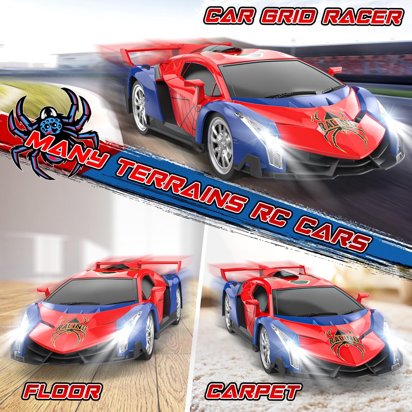 Growsland Remote Control Car for Kids, RC Cars for Boys Kids 1:18 Electric Vehicle Toy Car Hobby Racing Car Toys with Lights & Controller, Birthday Gift for 3 4 5 6 7 8 9 Year Old Boys Girls