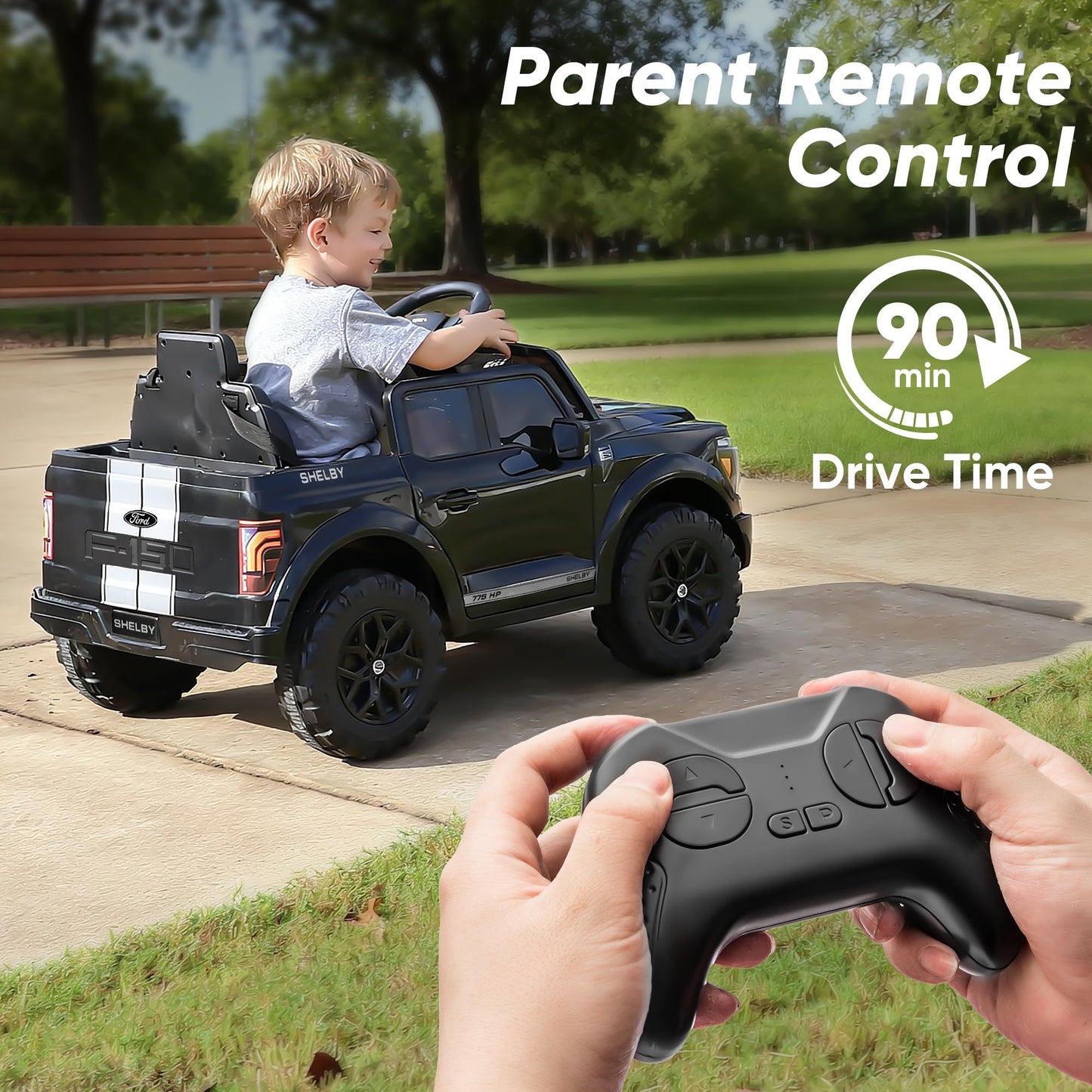 Hikiddo Licensed Ford Shelby F-150 24V Kids Ride on Toy, Electric Car for Kids with Remote Control, 400W Motors - Black