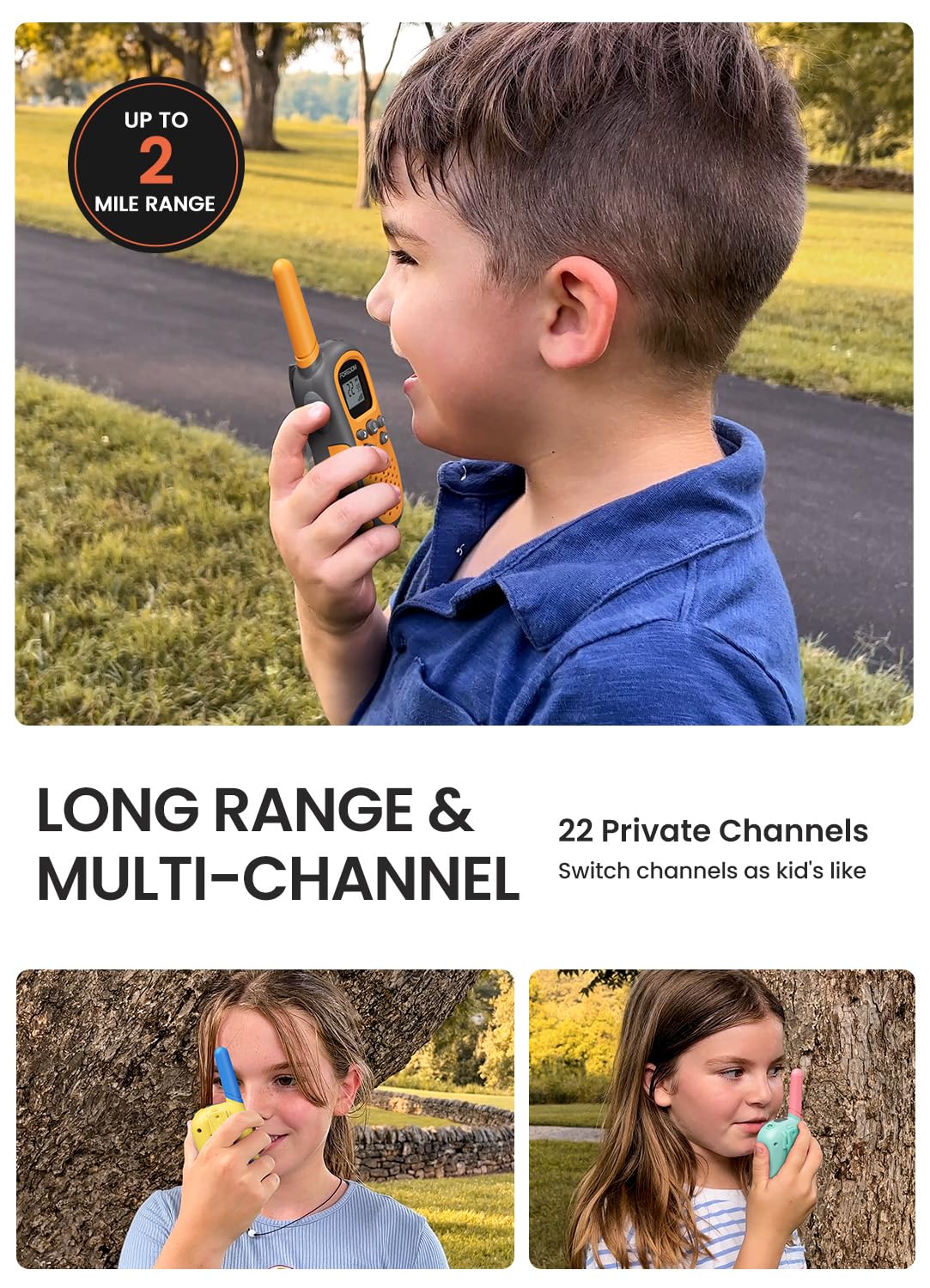 FOREDOM Rechargeable Walkie Talkies for Kids Walkie Talkies Long Range for Boy & Girl Age 3 to 12 Year Old Birthday Toys with Flashlight, 3 Pack