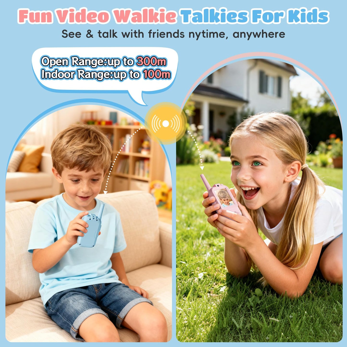 Video Walkie Talkies for Kids – Kids Walkie Talkies 2 Pack with Voice Changer, 1000 Feet Range, Fun Toys for Indoor Play, Camping, Hiking, Travel – Birthday for Boys and Girls Ages 3-10