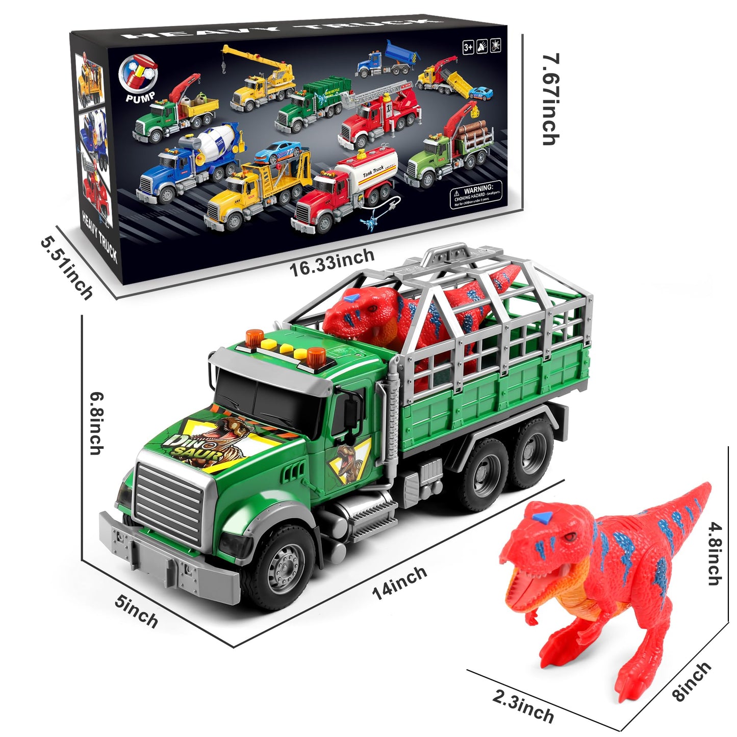 Dwi Dowellin Toy Truck Transport Cars Carrier with Dinosaur for Kids Toddlers,Birthday Gifts for Boy Toddler Child 3 4 5 6 Years Old
