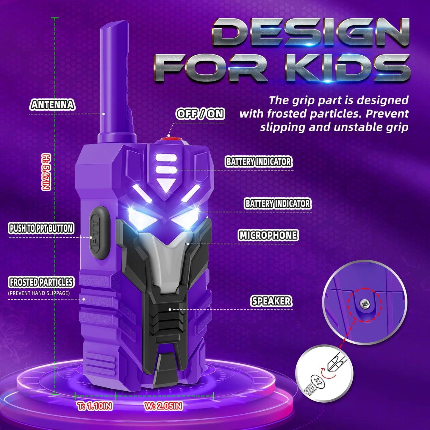 Purple Doomlord Walkie Talkies for Kids 2 Pack Transform Robot - 2500 FT Range, Cool Eyes Lighting, Birthday Gifts for 3-12 Year Olds, Outdoor Camping Toys for Toddlers & Boys Girls