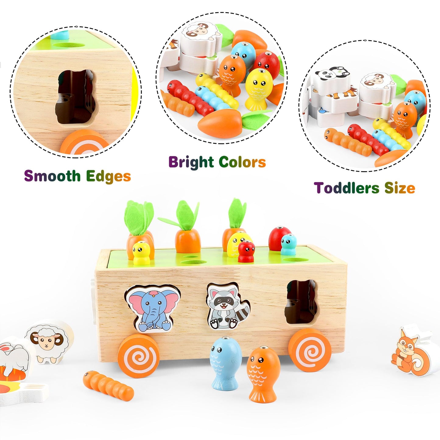 Montessori Wooden Pull Along Toy, Shape Sorting Educational Game for Toddlers 1-3 Years Old. Perfect First Birthday Gift for Baby Boys Girls, Preschool Learning Toy Develops Fine Motor Skills