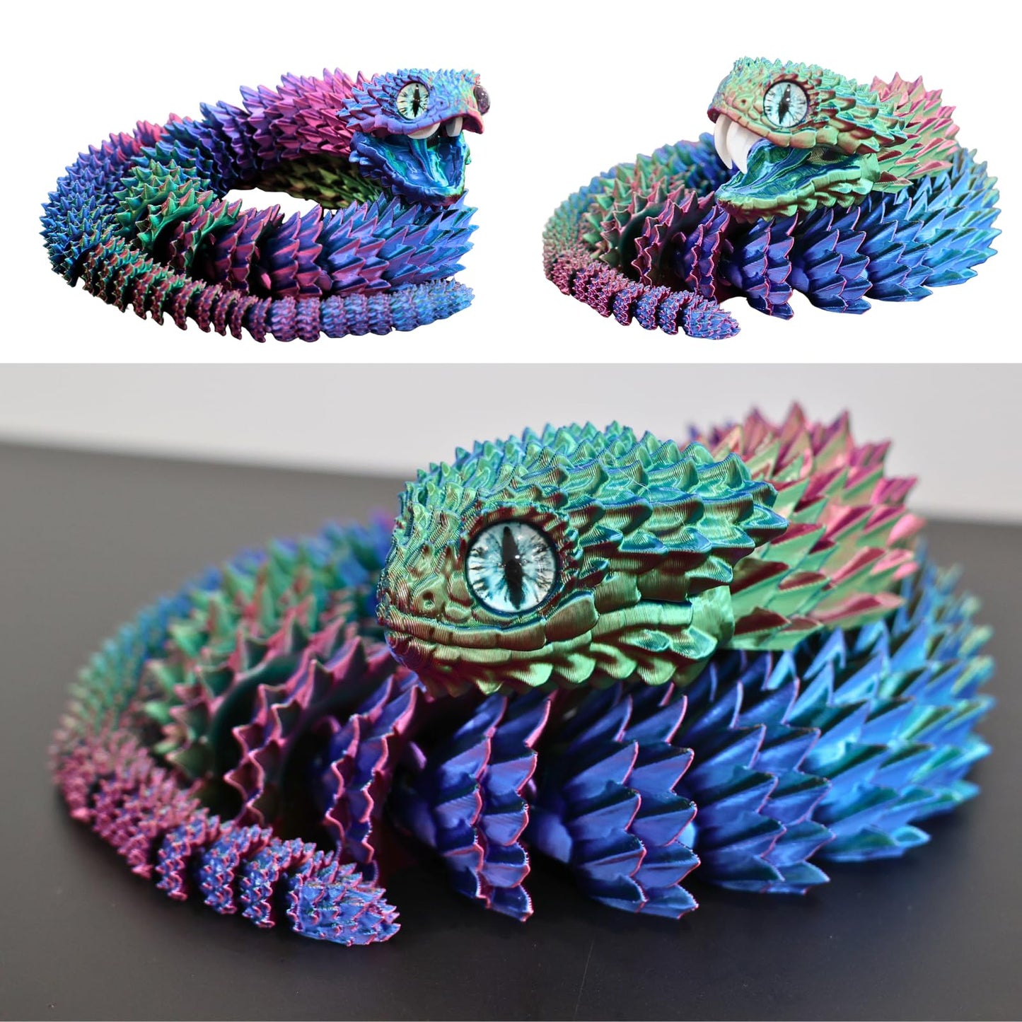 Dpcirk 35.5-inch Oversized 3D Printed Snake Model with Movable Teeth and Flexible Joints, Reptile Animal Figurine, Stress Relief, Surprising and Magical Gift (35.5in Red Blue Yellow)