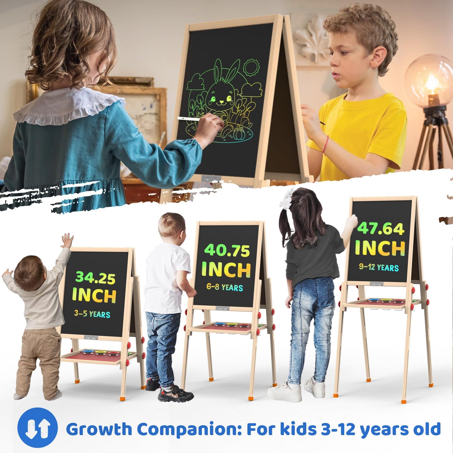 JOYOOSS LCD Easel for Kids Ages 4-8 Easels for Toddlers Art Kids Easel Ages 8-12 Light Up Wooden Drawing Easels Magnetic White Board with Paper Roll for Kid LCD Dry Erase Board