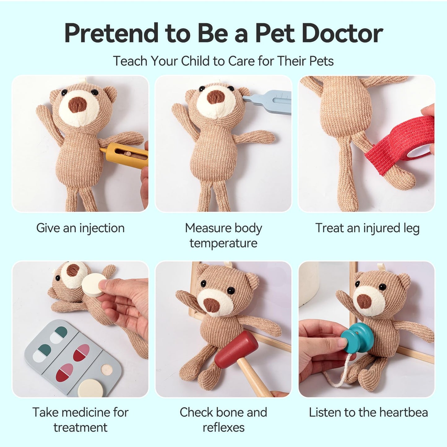 Macabaka Doctor Kit for Toddlers 3-5, Pet Vet Pretend Play Toys for Kids, with X-Ray, Wooden Light Box, Medical Tools, STEM Educational Montessori Toys