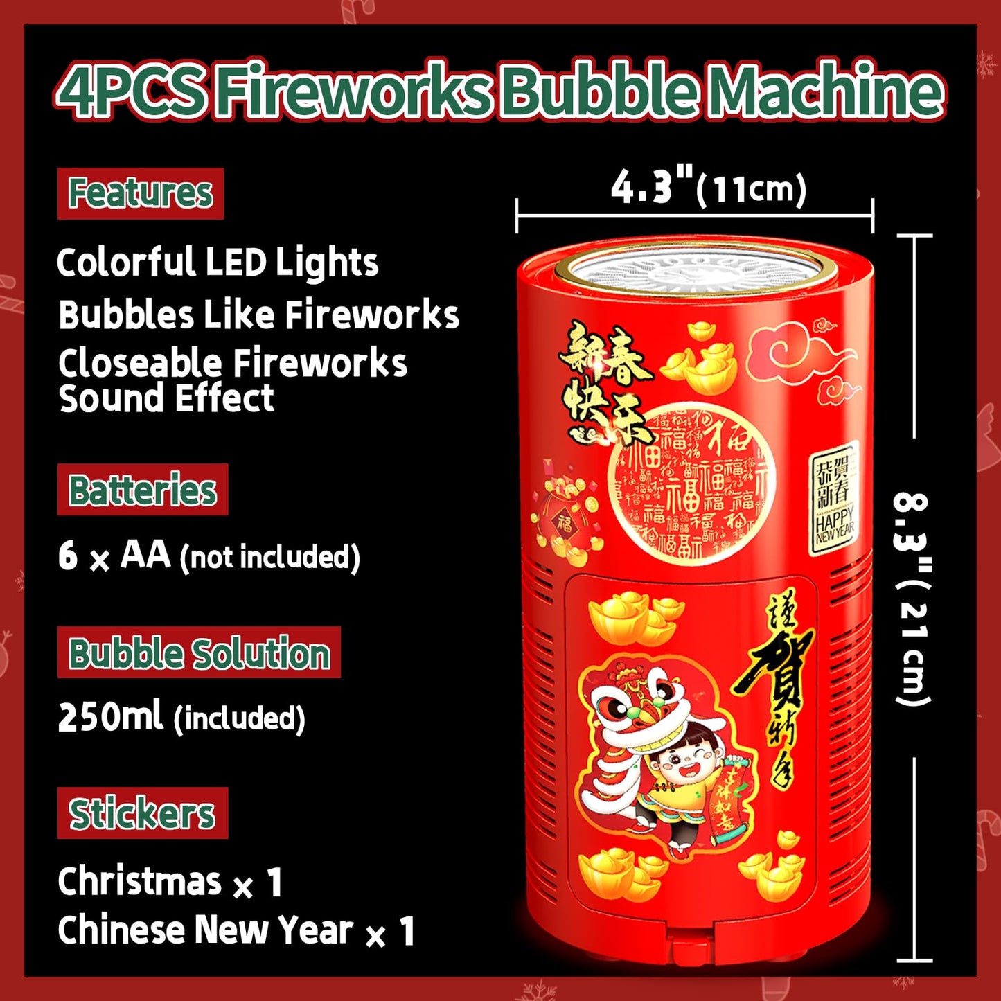 Bubble Machine (4PCS, 20 Holes) with LED Lights, Automatic Bubble Blower Toys, Portable Bubbles Maker for Wedding Christmas Chinese New Years Party Decorations, Kids Birthday Gifts, Balloons Banner