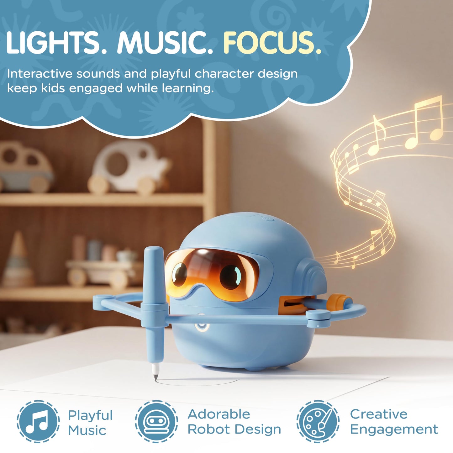 Drawing Robot for Kids – Rechargeable Automatic Robot with Motorized Arm, 100 Unique Drawing Cards & 16 Pens – Screen-Free STEM Toy with Music & Lights Ages 3+