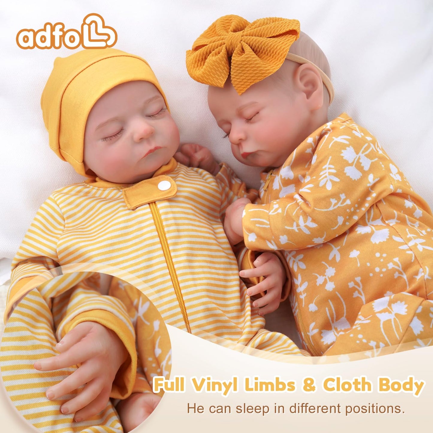 ADFO Lifelike Reborn Baby Dolls Twins, 20 inch Realistic Newborn Real Life Baby Boy Girl Dolls Soft Vinyl Baby Dolls with Clothes and Toy Gift for Kids Age 3+