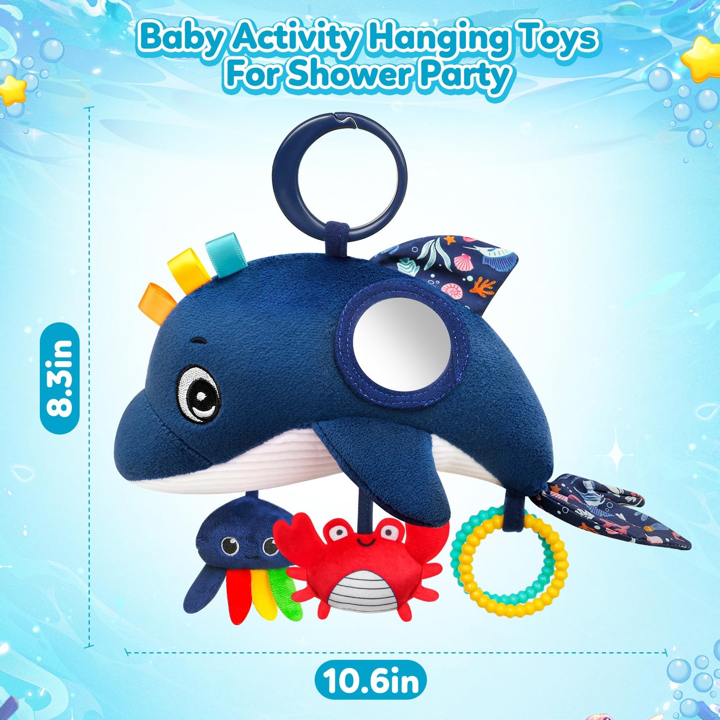 TSYAN Car Seat Toys for Babies 0-12 Months,Hanging Baby Activity Toy for Car seat,Stroller,Crib & Gym,Infant Plush Rattle with Mirror, Crinkle, Clip-On for Boys & Girls