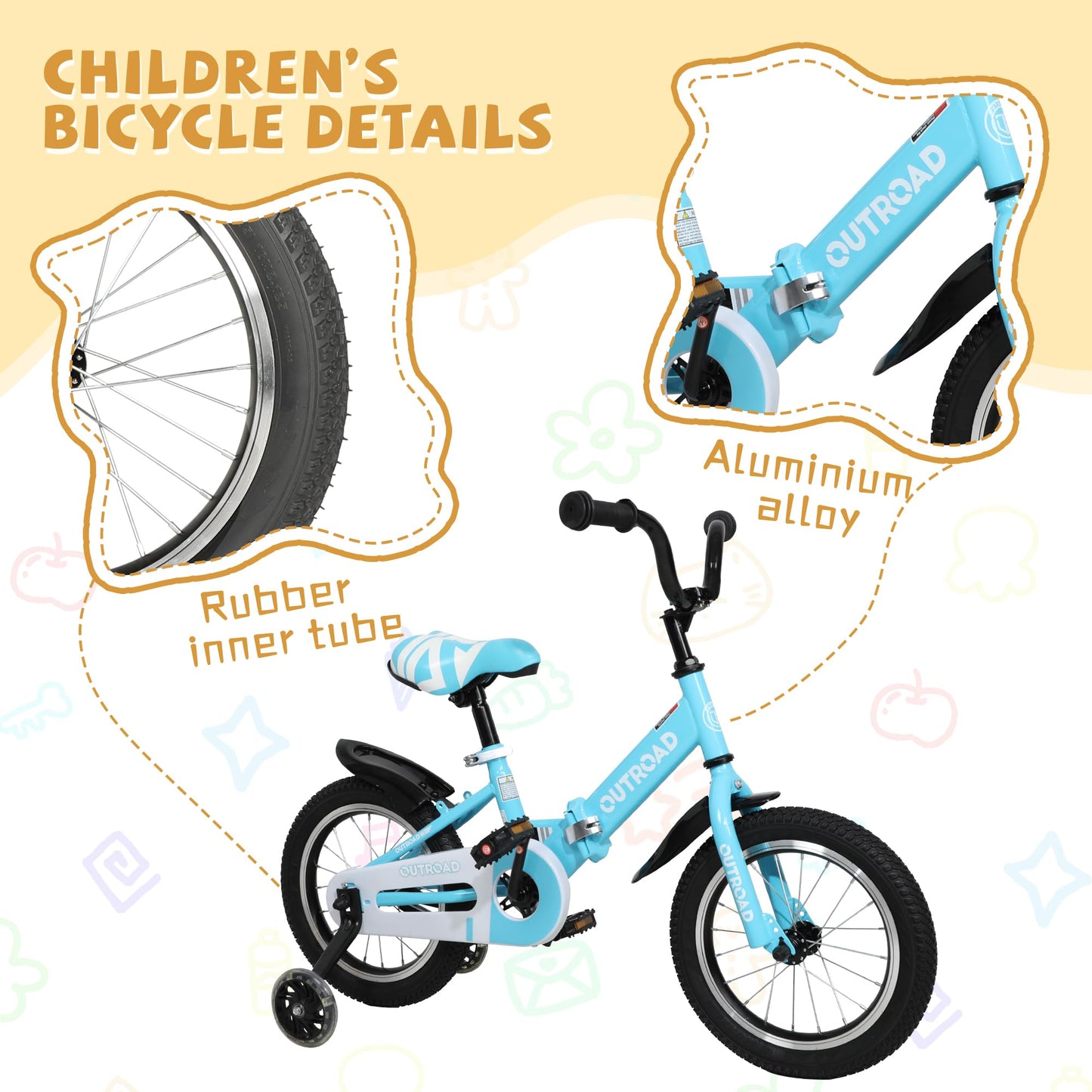 Max4out Folding Kids Bike for 3-9 Years Old Boys and Girls 14/16/18 Inch Foldable Kids' Toddler Bicycles with Flash Lighting Training Wheels and Dual Handbrakes, Baby Bike-14 Blue