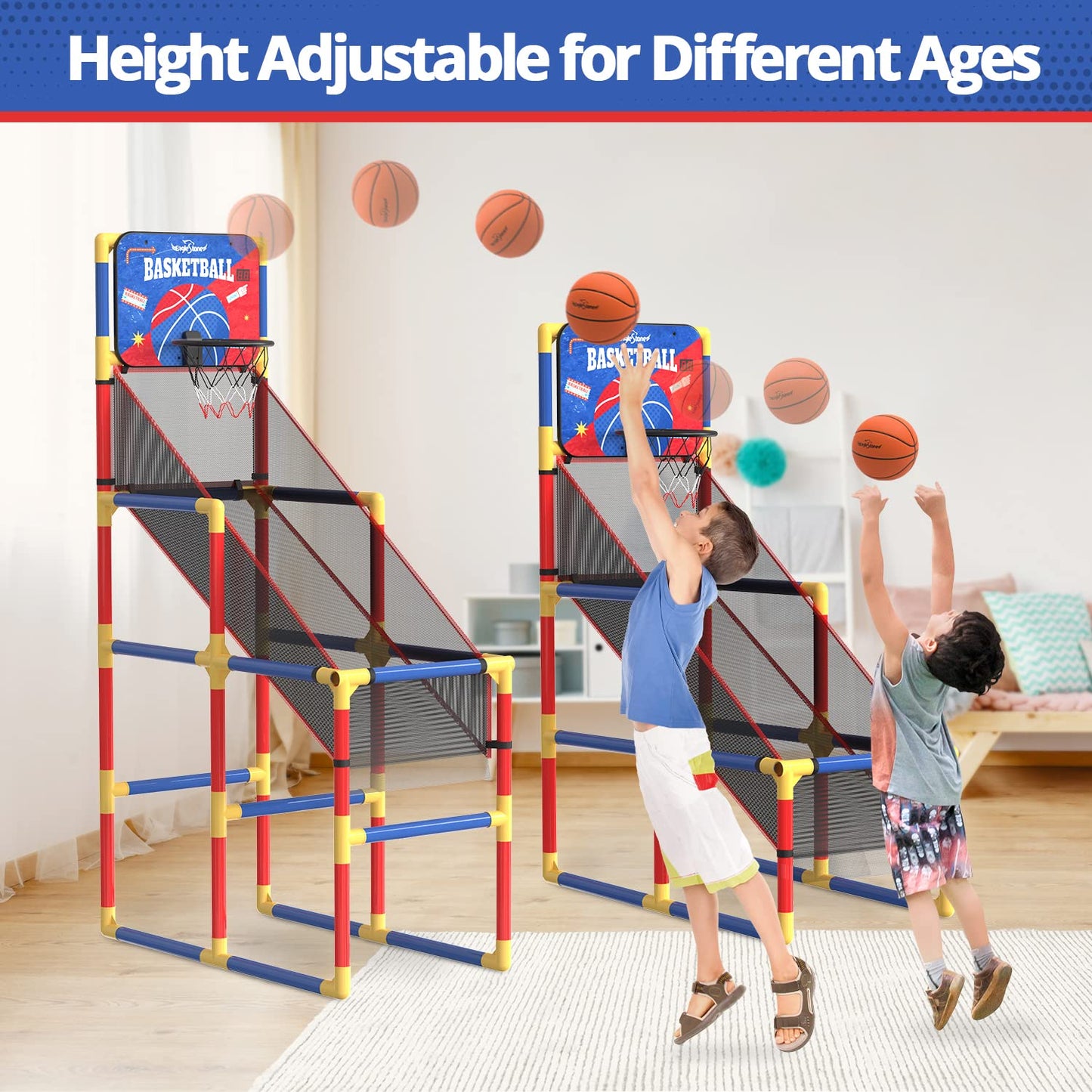 EagleStone Kids Arcade Basketball Game with Electronic Scoreboard and Cheer Sounds, Indoor Outdoor Basketball Hoop with 4 Balls, Game Toy Gift for Ages 3-12 Boys and Girls