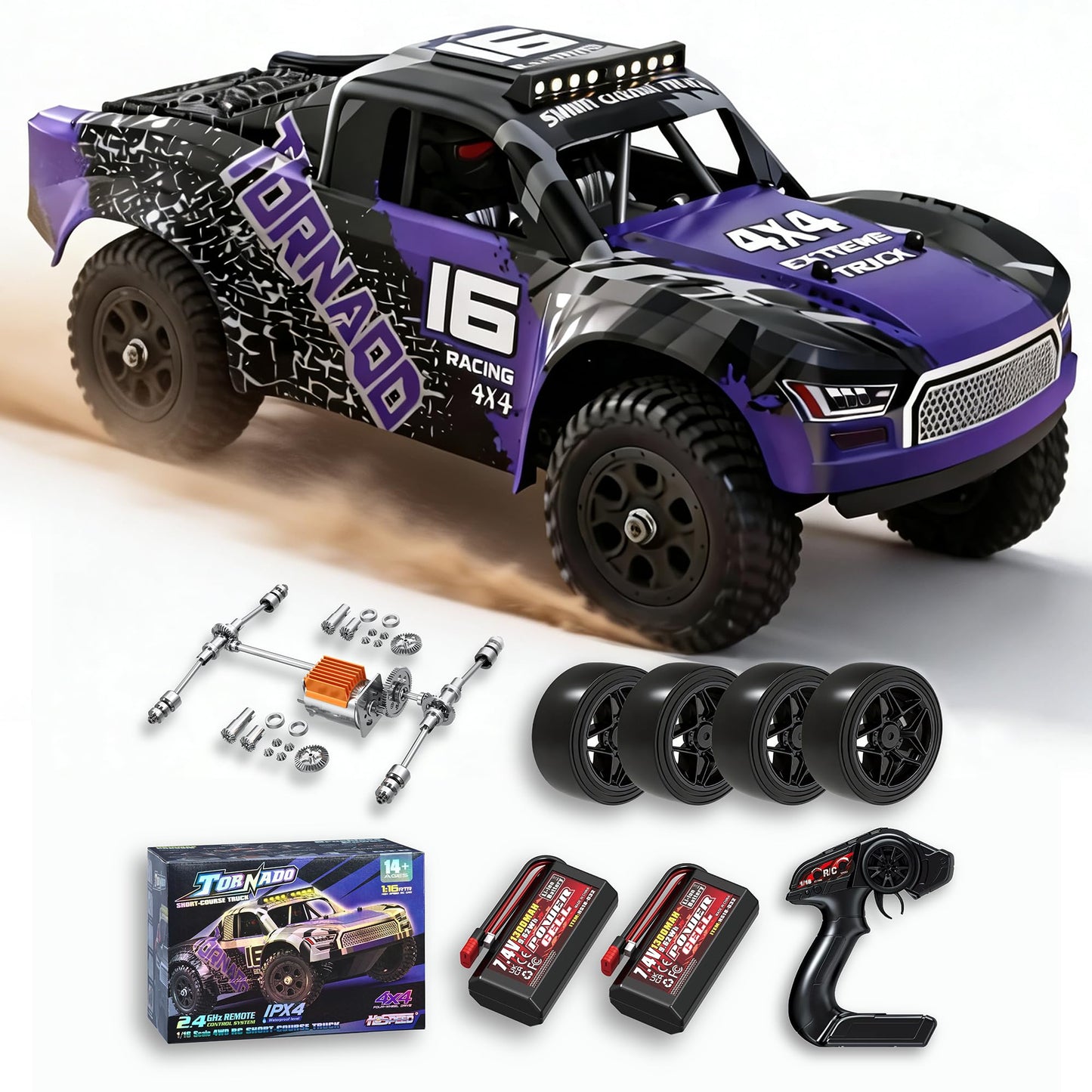 X-TMAGA Remote Control RC Cars 1:16 Monster Truck Toys Cars for Adult & Boys, 4WD Off-Road, Metal Transmission Parts, High Speed Fast 40+ KPH, 4X4 Waterproof with 2 Rechargeable Batteries (HS16-83)