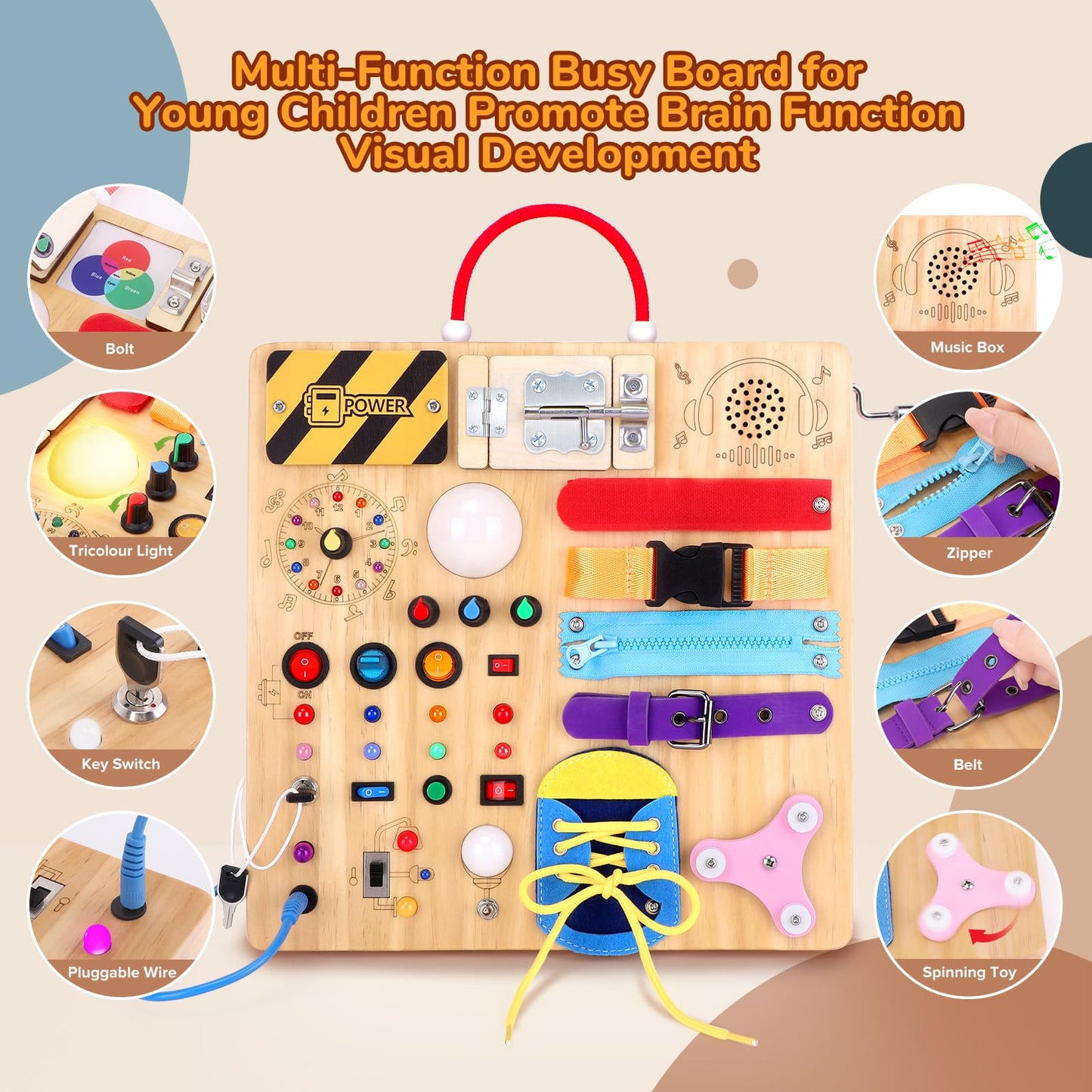 Sumsoltic Busy Board,Montessori Toys for 1-3 Year Old Boys & Girls,Travel Educational Learning Activities for Toddlers,Sensory Toy for Kids with Autism (Busy Board v3)