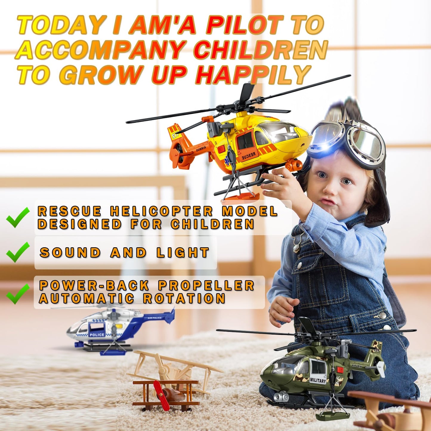 RANHANGQI 15" Rescue Helicopter Toy Light and Sound Rescue Vehicles Toys for Kids Aged 3 Toddler Kids Boys Gifts (Rescue Helicopter)