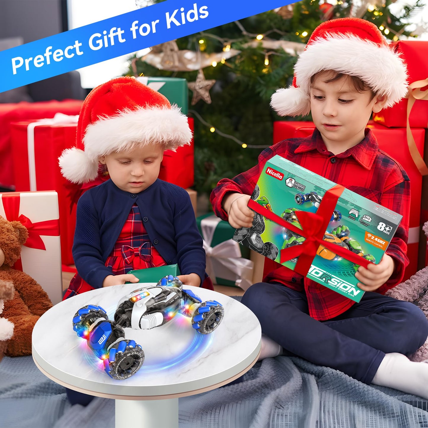 Nicella Remote Control Car, RC Toys Gifts for 6 7 8 9 10 11 12 Year Old Boys Girls - 360° Rotating 4WD Gesture Sensing RC Sunt Car with Lights & Music - Cool Birthday Gifts for Kids