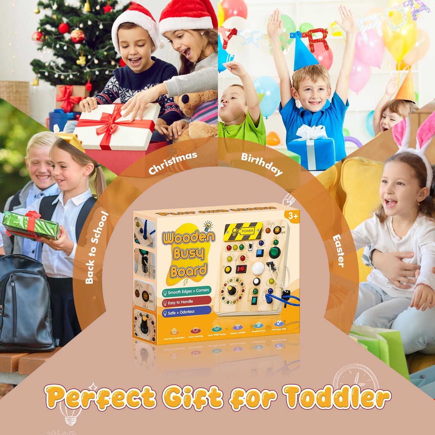 Montessori Busy Board with Traffic Lights - Sensory Toys for 1 2 3 4 Year Olds, Wooden Travel Toy for Toddlers, Educational Learning Activity Gift for Boys & Girls