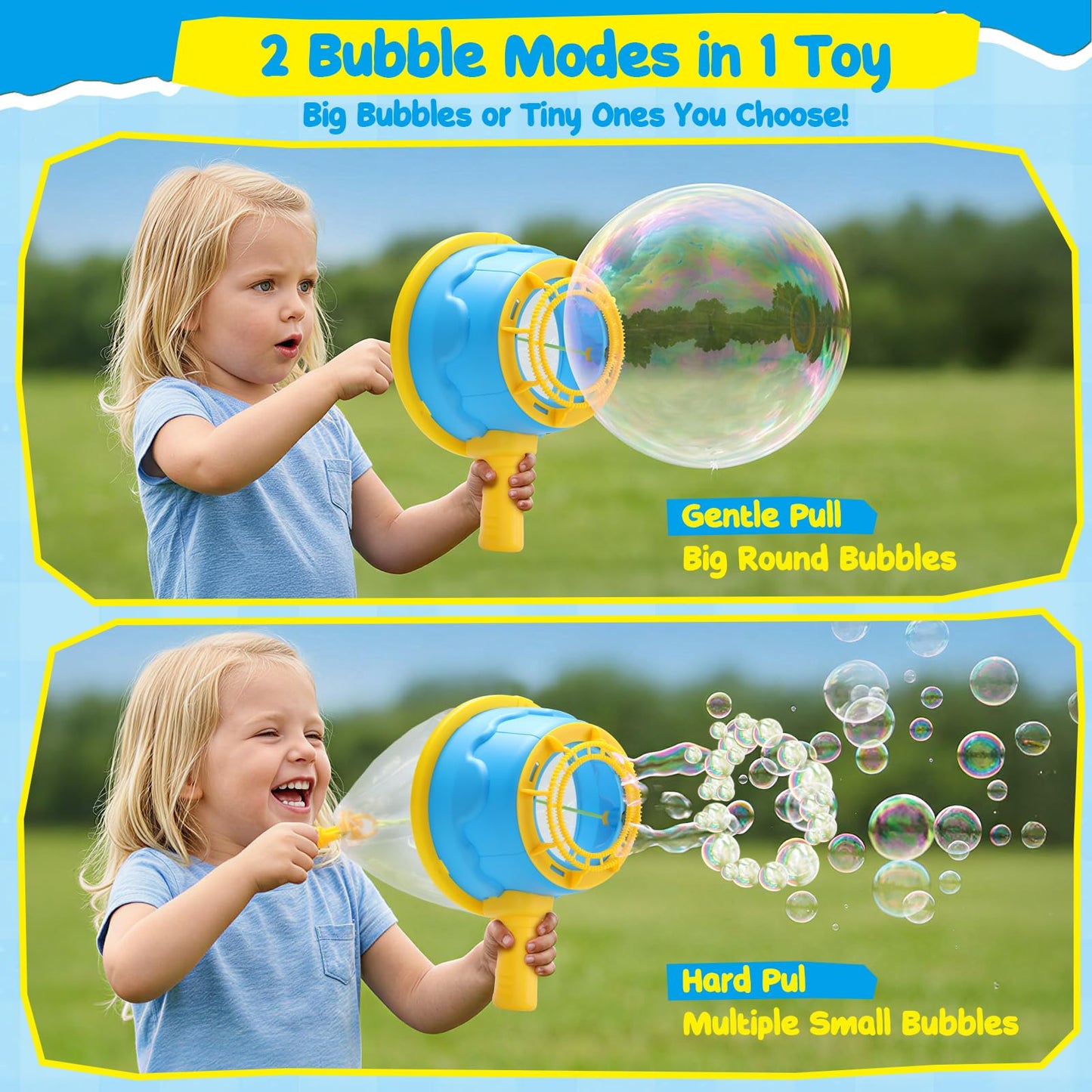 Dolanus Air Cannon Bubble Machine Gun Wand Toy, Giant Bubbles Maker Blaster Blower, Toys for Age 3 4 5 6 8 Year Old Kids Toddlers, Outdoor Fun Activities Games Summer Toys, Birthday Gift (Blue)