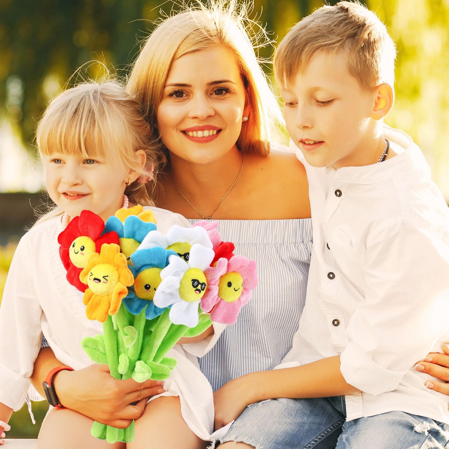 ZJoey 10 Pcs Plush Smile Flower Stuffed Bendable Stems Plush Bouquet Toy Soft Flower 12.6 Inch for Christmas 2026 Mother's Day Girl Girlfriend Wife(Elegant Style)