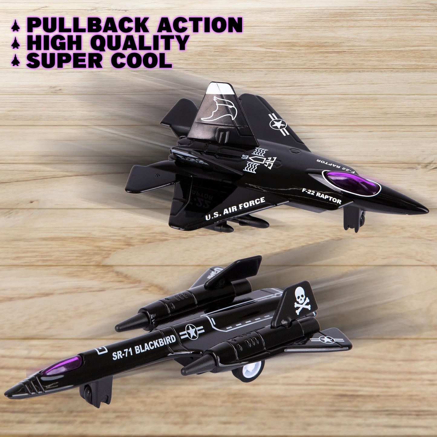 ArtCreativity Diecast Stealth Bomber Toy Jets with Pullback Action, Diecast Metal Jet, Airplane Toys, B-2 Bomber, SR-71 Blackbird, F-22 Raptor and F-117 Nighthawk, Military Toys for Kids