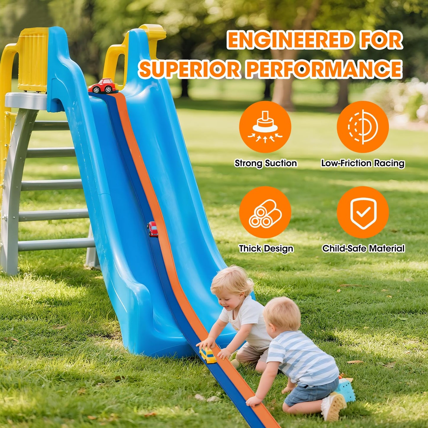 Flexible Race Track 15 Ft for Kids with 2 Toy Cars, US Certified Safe PVC Car Track Withstands Repeated Bending, Compatible with 1/64 Scale Model Cars and Powerful Suction Cups for Age 3+