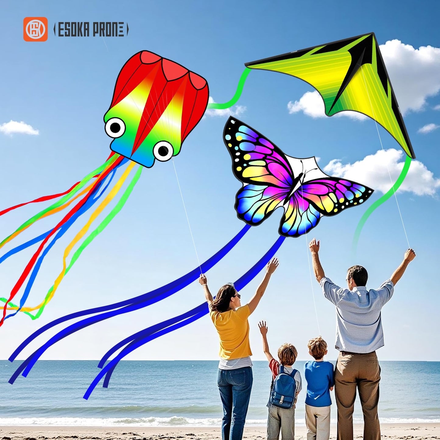 Kites for Kids & Adults,Large Kite for Beginners, Kites for Kids Ages 4-8,Outdoors Activities with Complete Handle, 328ft Kite String & Accessories (L Grassland,HG Butterfly,QC Octopus, 3)