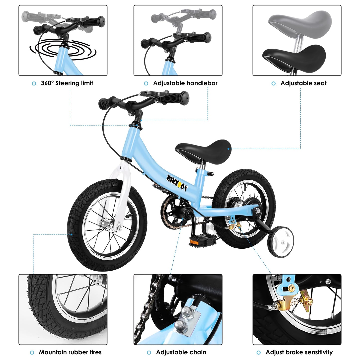 Balance Bike 3 in 1,The Dual Use of a Kids Balance Bike and Toddler Bike, for 1 2 3 4 5 6 7 8 Years Old -12 14 16 Inches with Training Theory, Brake, Pedal