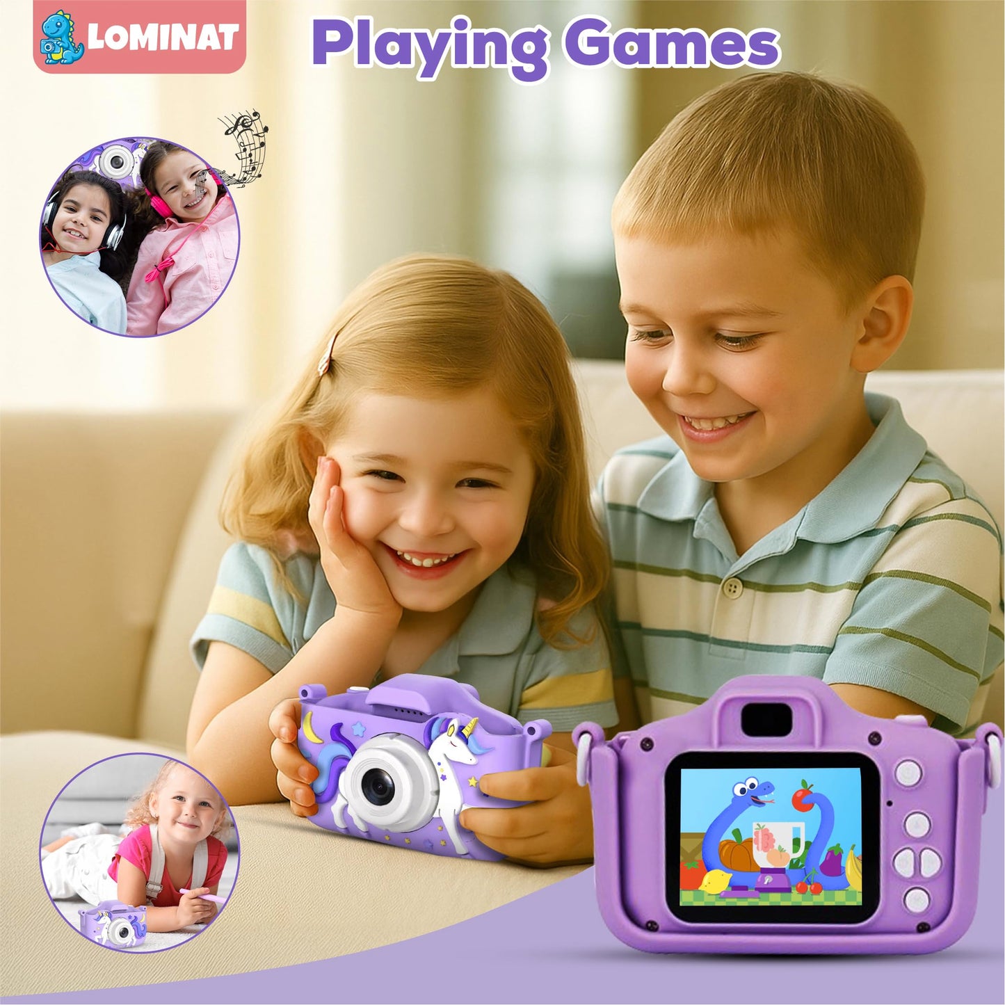 Unicorn Kids Camera for Girls Age 3-12, Selfie Camera for Girls 1080P HD Kids Video Camera – Christmas Birthday Toy for 3 4 5 6 7 8 Year Old Digital Camera for Toddlers with 32GB SD Card – Purple