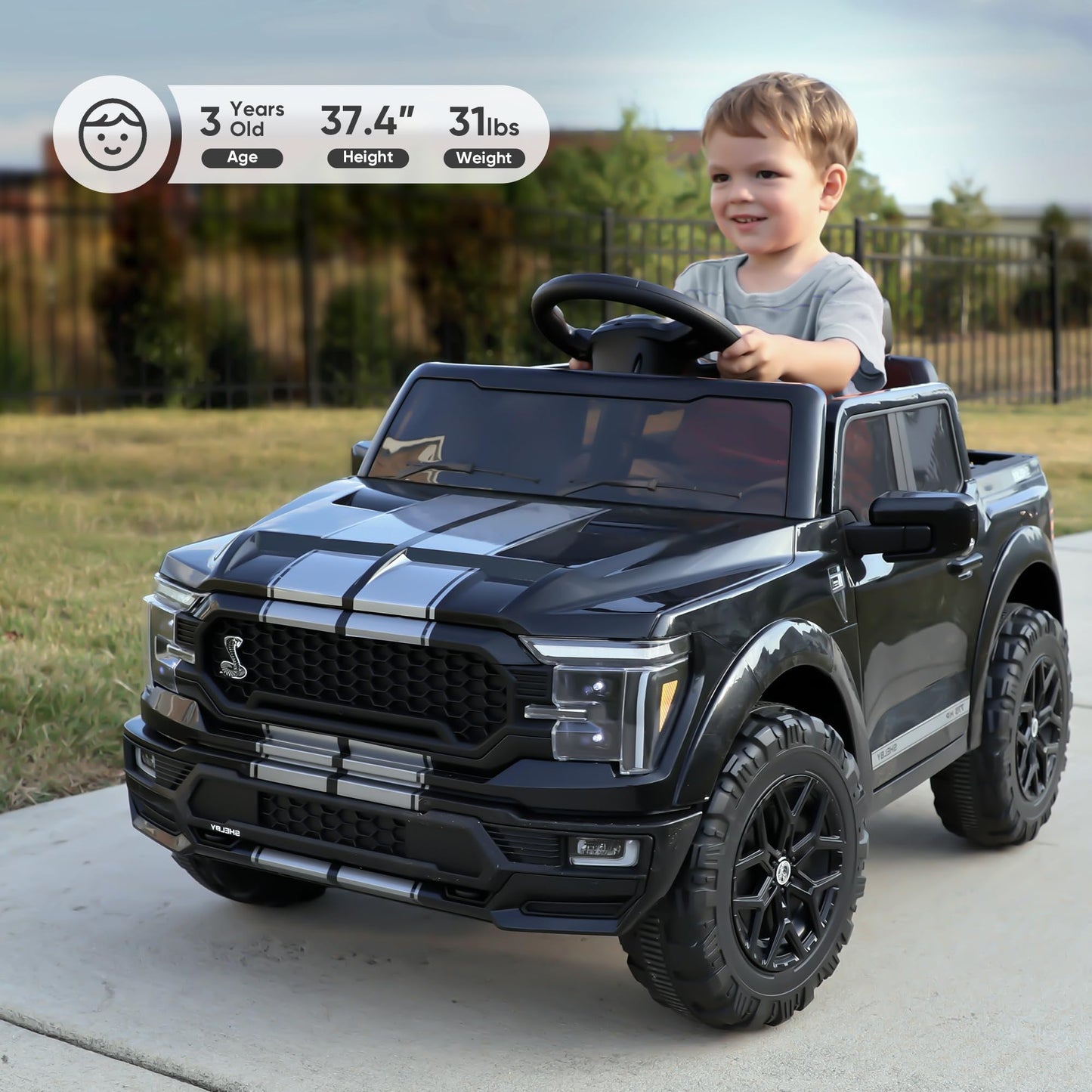 Hikiddo Licensed Ford Shelby F-150 24V Kids Ride on Toy, Electric Car for Kids with Remote Control, 400W Motors - Black