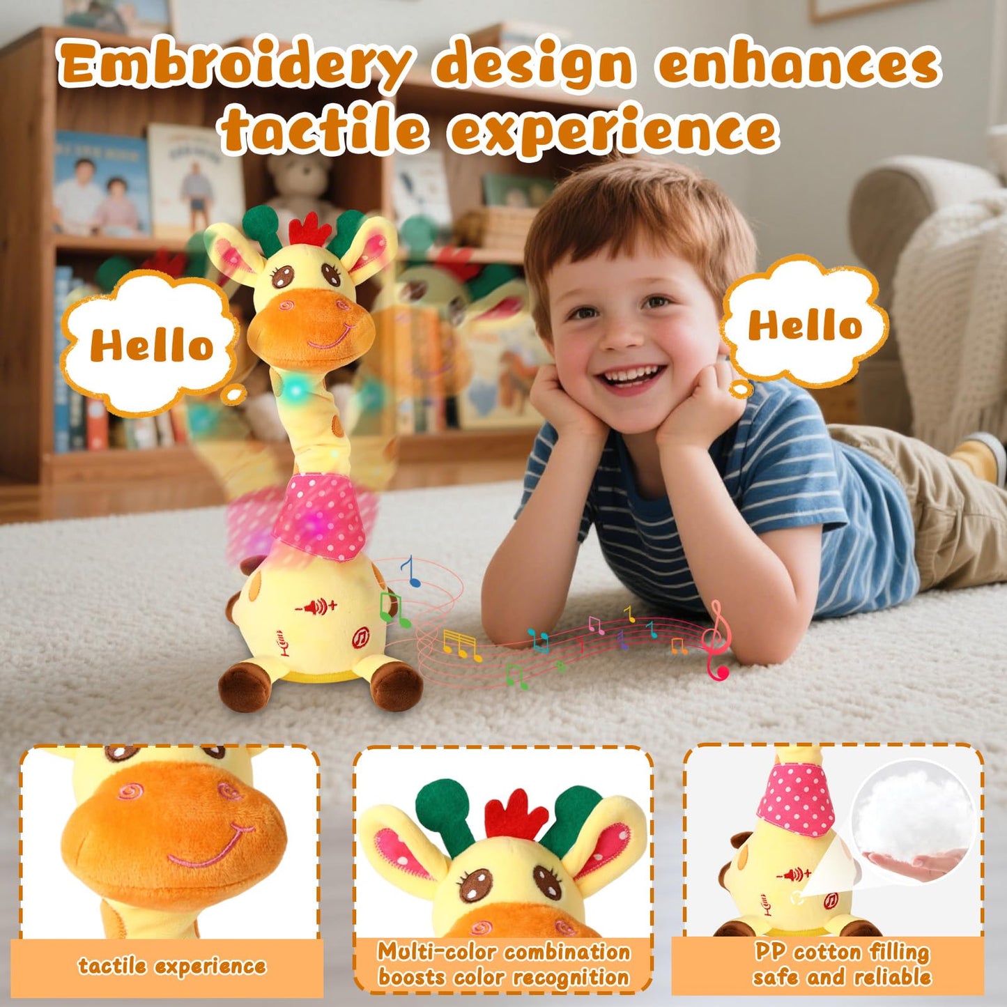 JISONCASE Talking Dancing Giraffe Baby Toy, Adjustable Volume Tummy Time Toy Repeating What You Say, Singing Mimicking Recording Sensory Education Gifts for Toddlers Boy Girls