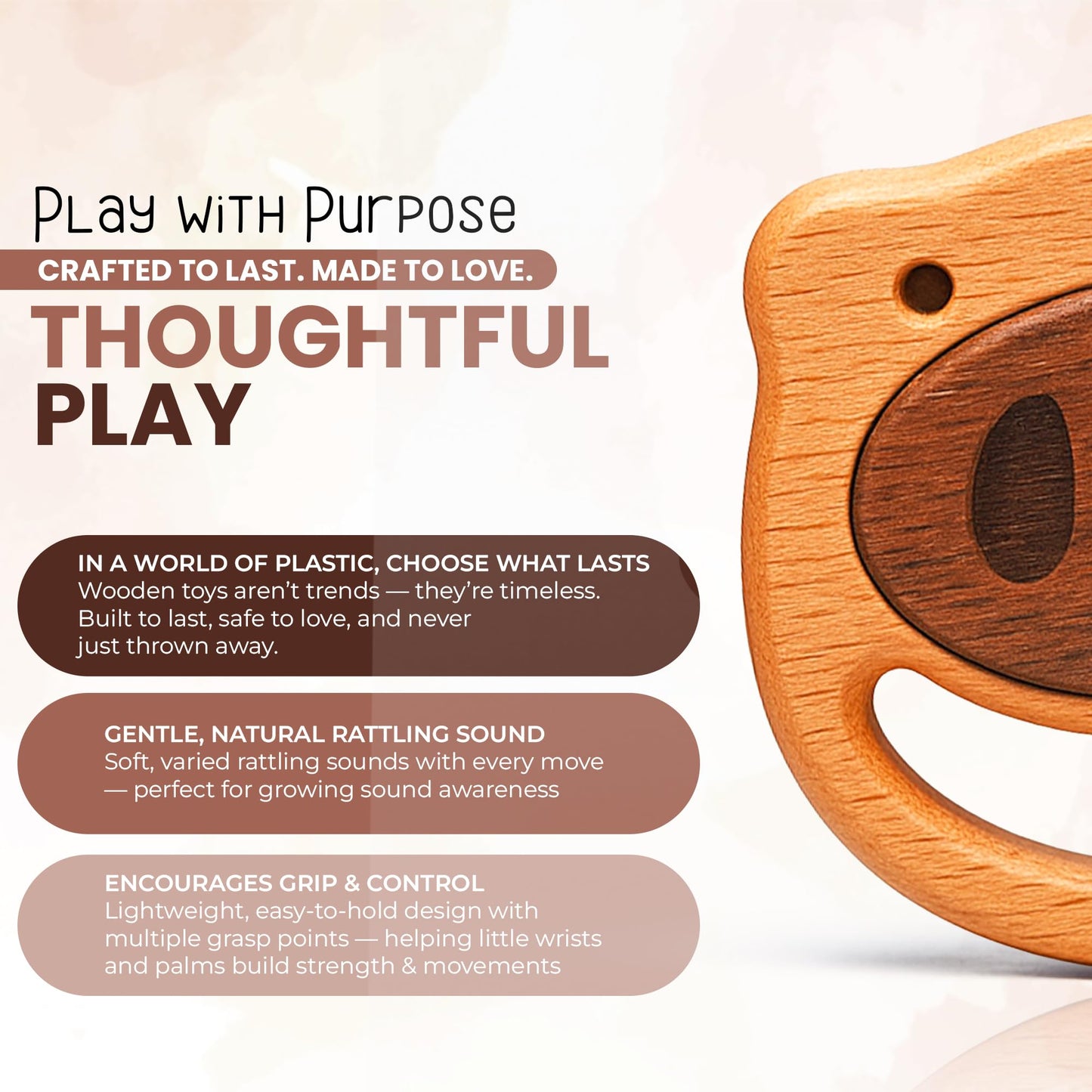First Baby Rattle for Newborn (0–3 Months) – Natural Wooden Sensory Toy for Babies – Gentle Rattle Sound, Safe First Handheld Infant Toy Gift