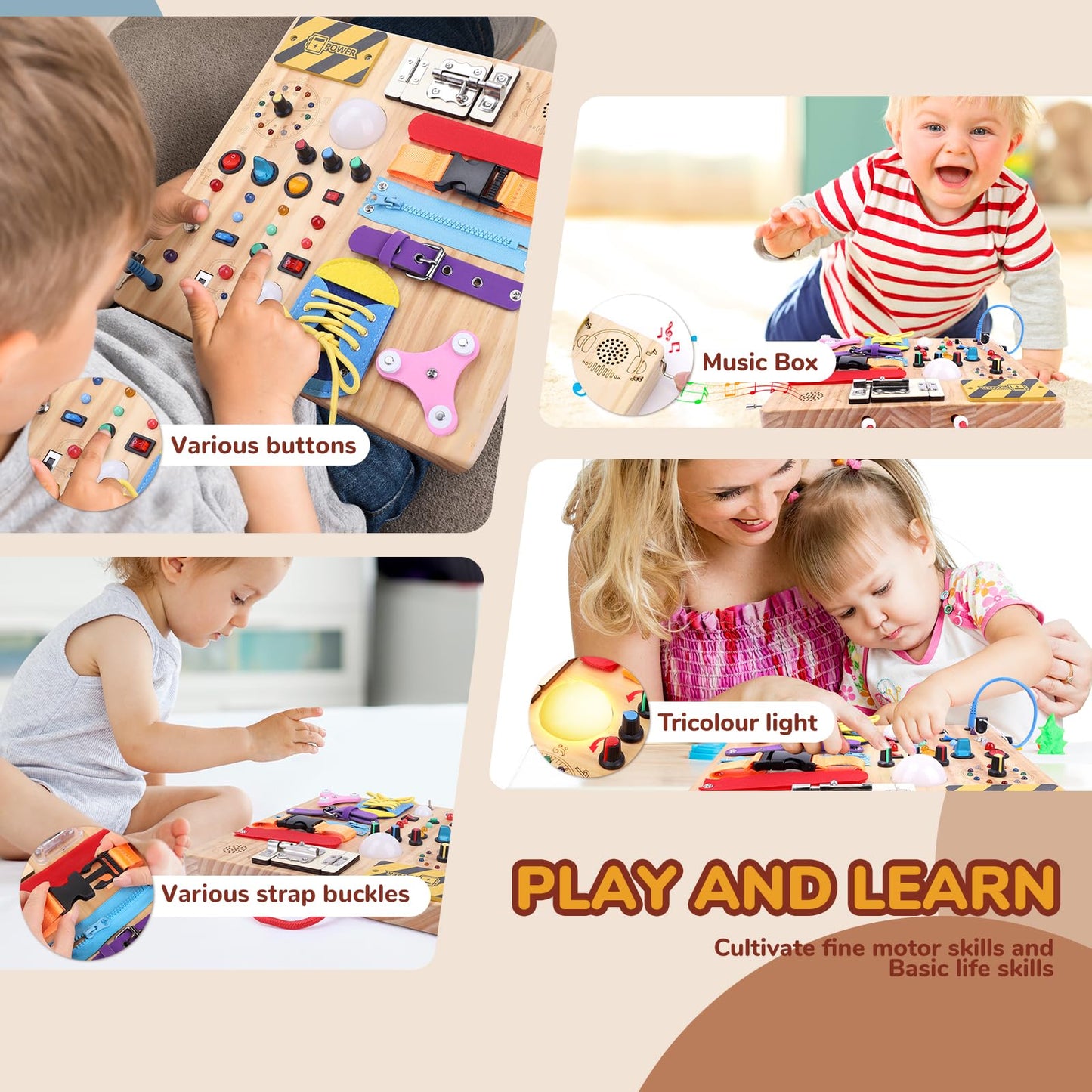 Sumsoltic Busy Board,Montessori Toys for 1-3 Year Old Boys & Girls,Travel Educational Learning Activities for Toddlers,Sensory Toy for Kids with Autism (Busy Board v3)