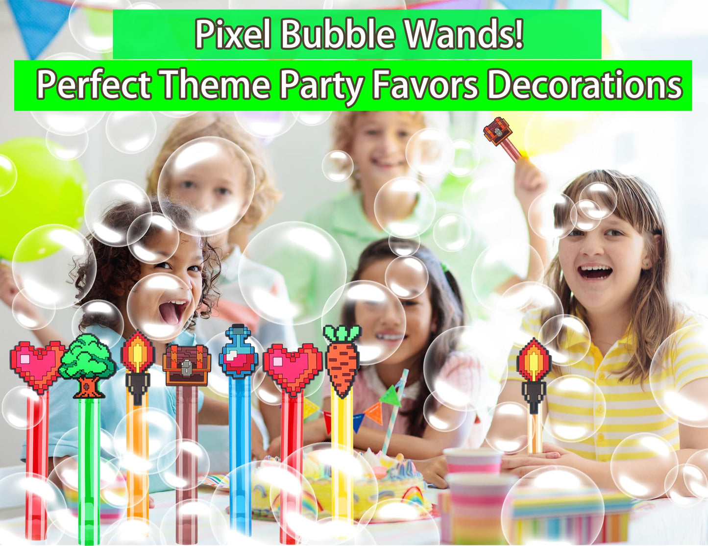 24Pcs Bubble Wands for Pixel Theme Party Favors Decorations Supplies, Goodie Bag Fillers Stuffers Exchanging Gifts Classroom Prizes