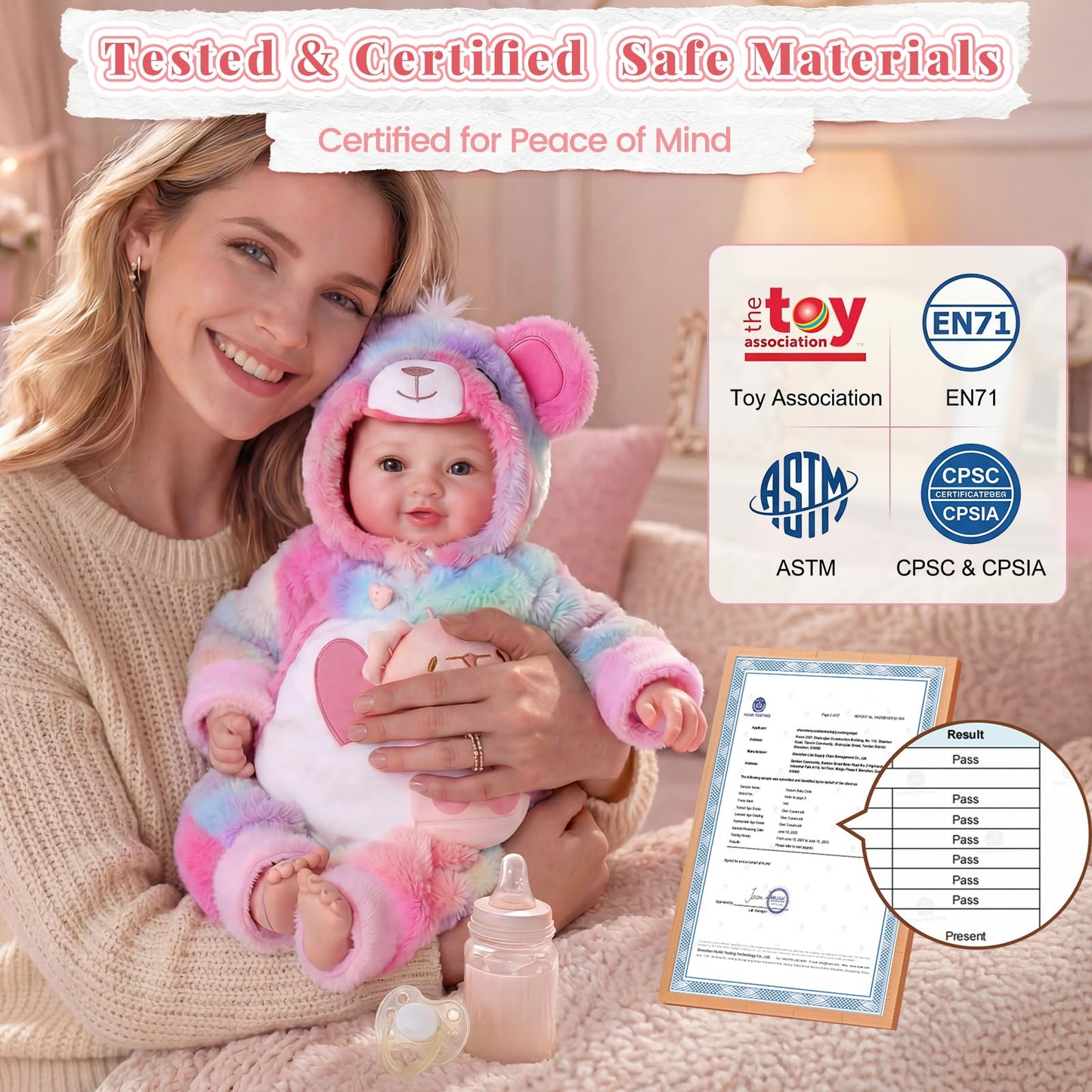 BABESIDE Baby Doll Girl - 17-Inch Soft Body Realistic Baby Doll with Rainbow Bear Outfit Lightweight Real Life Baby Dolls for 3+ 4 5 6 7 8 9 Years Girl Birthday Gifts, Pretend Play and Christmas