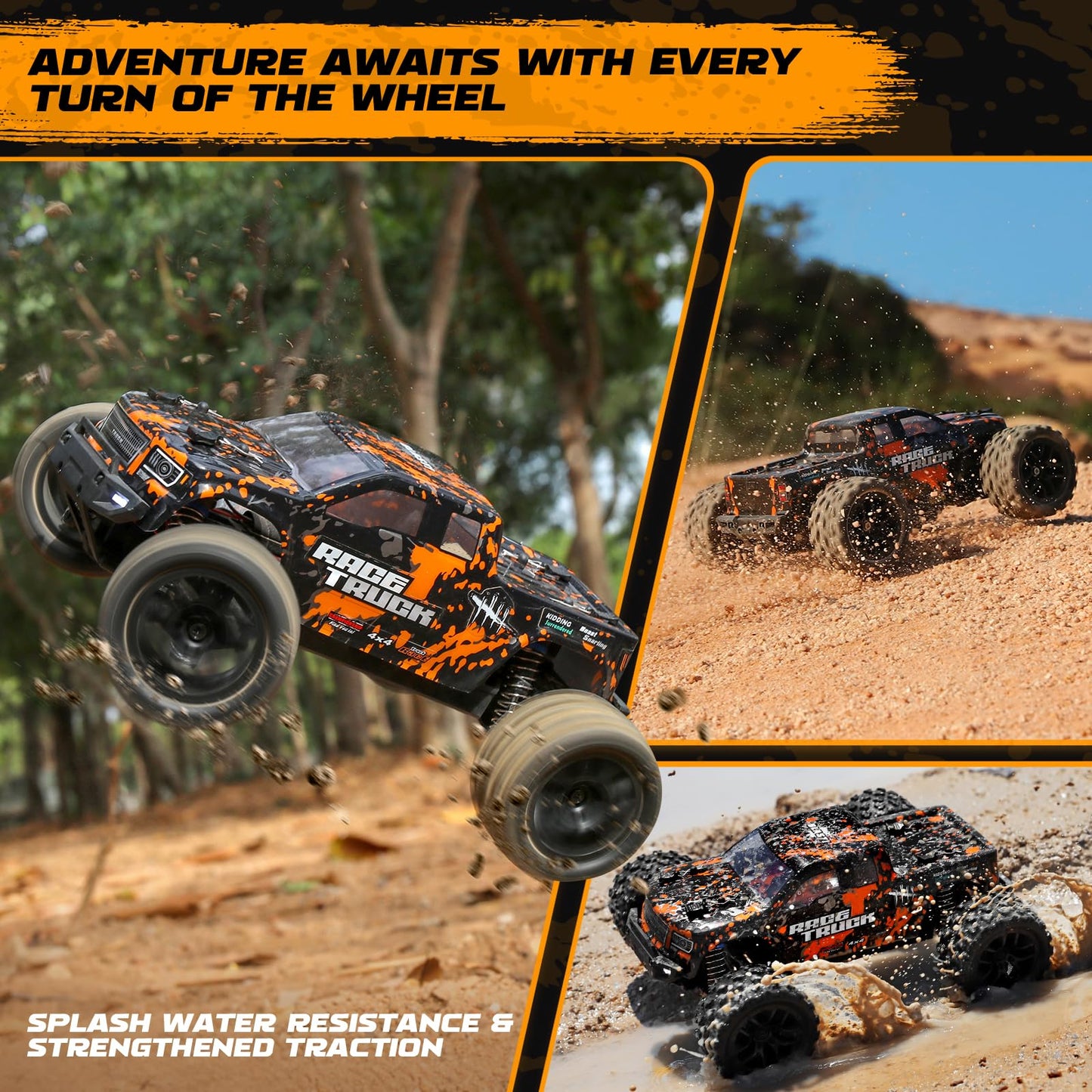 HAIBOXING 1:18 Scale RC Monster Truck 18859 36km/h Speed 4X4 Off Road Remote Control Cars,Waterproof Electric Powered RC Cars All Terrain Toys Vehicles with 2 Batteries, Xmas Gifts for Kid and Adults